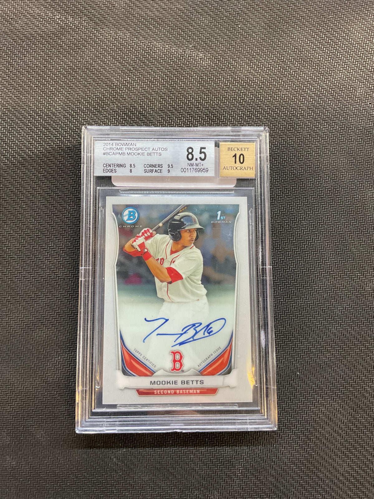 2014 Bowman Chrome Mookie Betts 1st Bowman Auto BGS 8.5 Auto 10 Red Sox