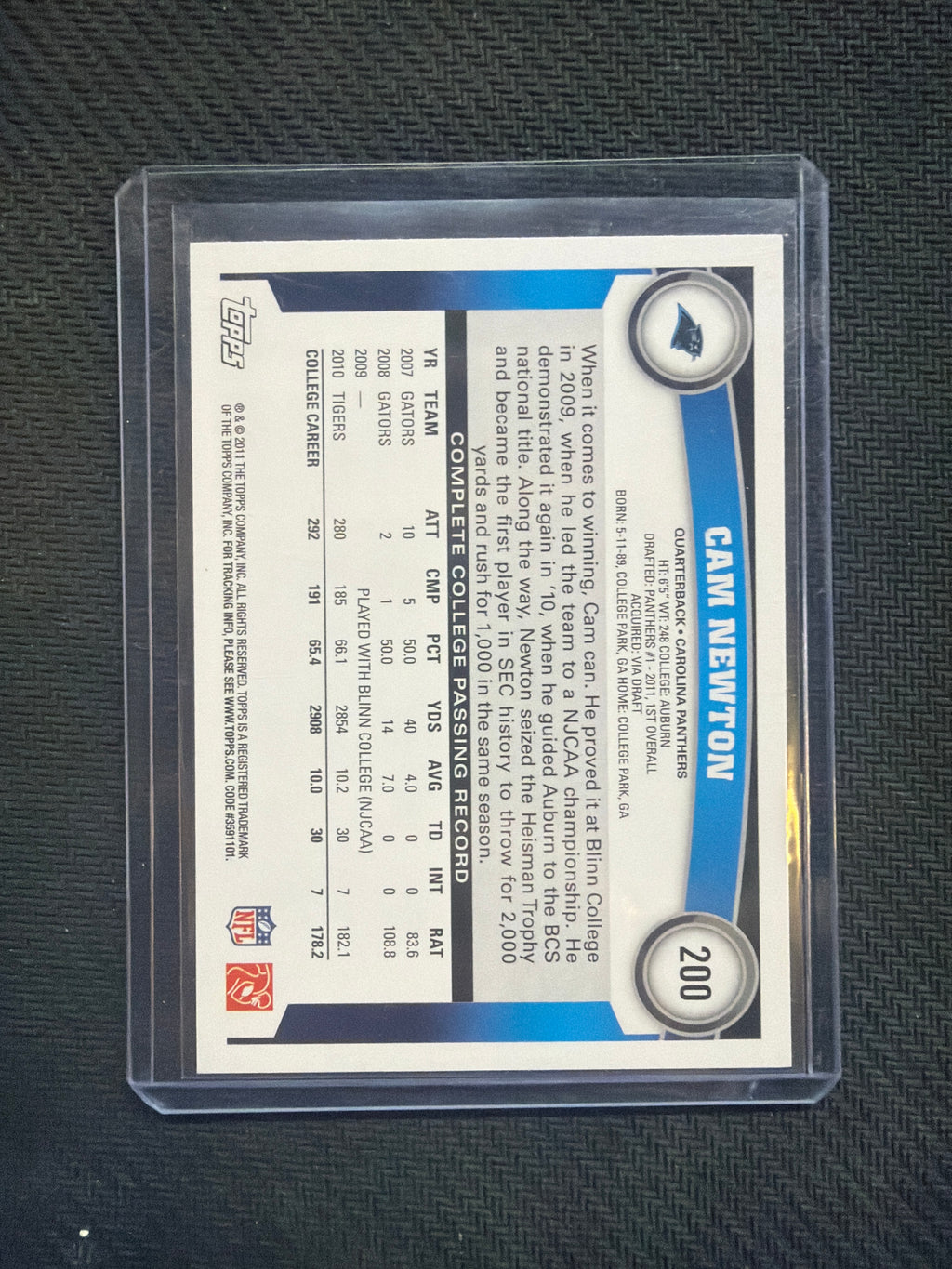 2011 Topps Cam Newton Rookie Auburn