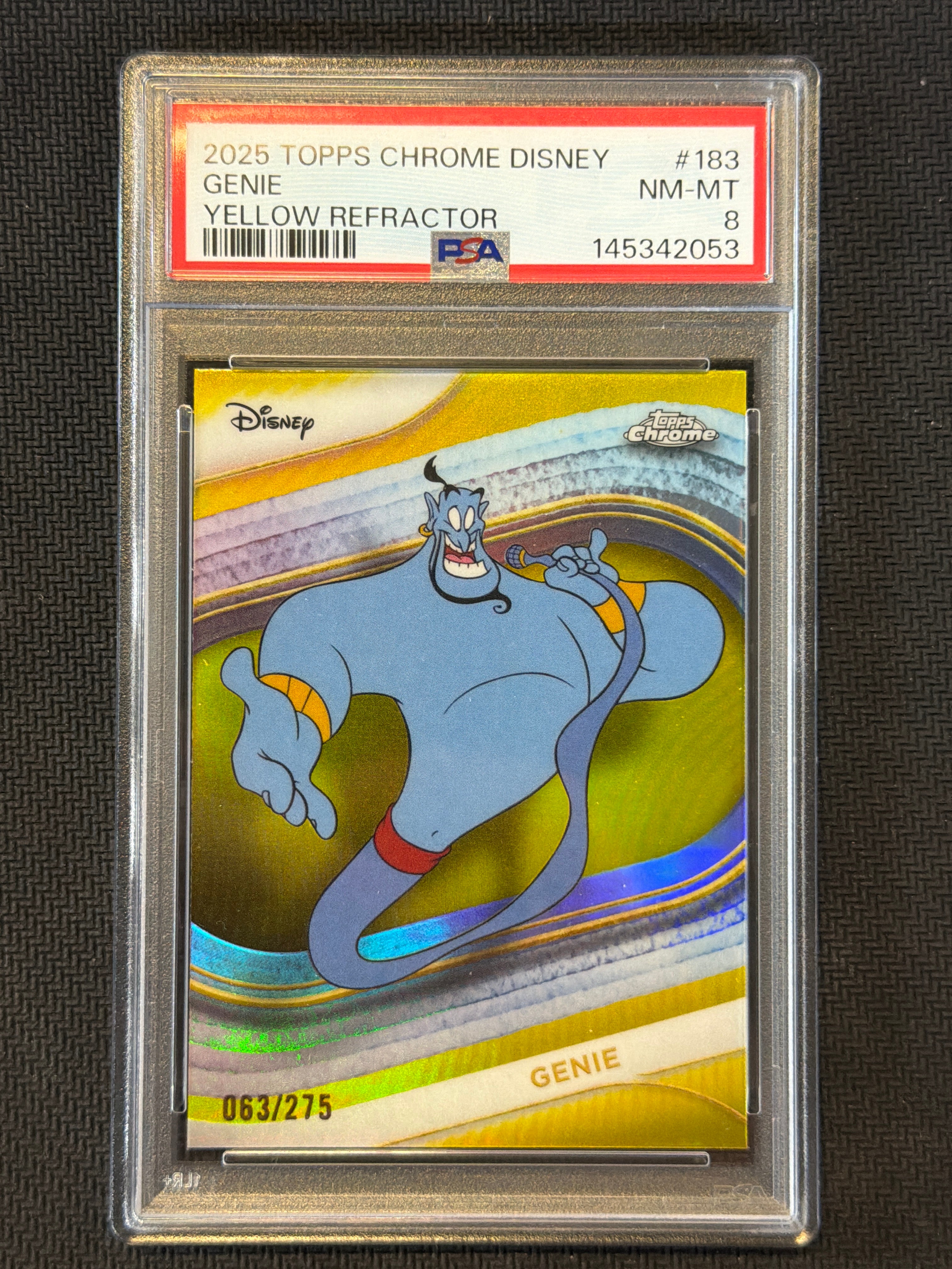 2025 Topps Chrome Disney Genie Yellow /275 PSA 8