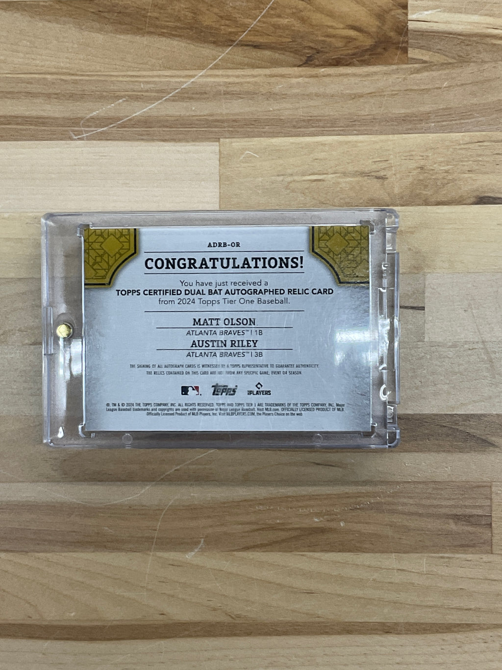 2024 Topps Tier One Matt Olson Austin Riley Dual Auto /10 Braves