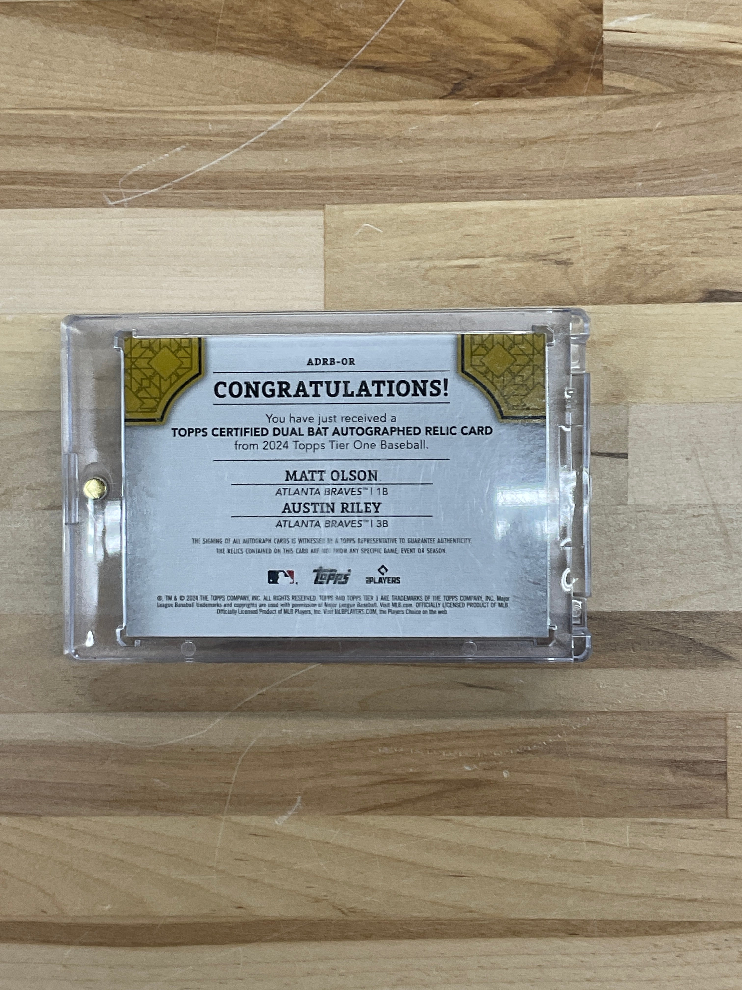 2024 Topps Tier One Matt Olson Austin Riley Dual Auto /10 Braves