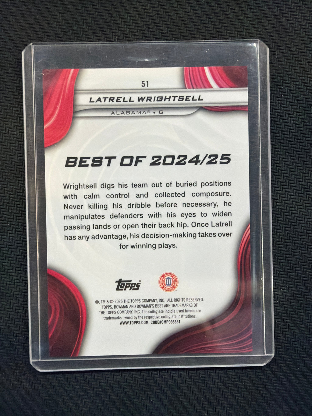 2024-25 Bowman U Best Latrell Wrightsell Orange Disco /25 Alabama