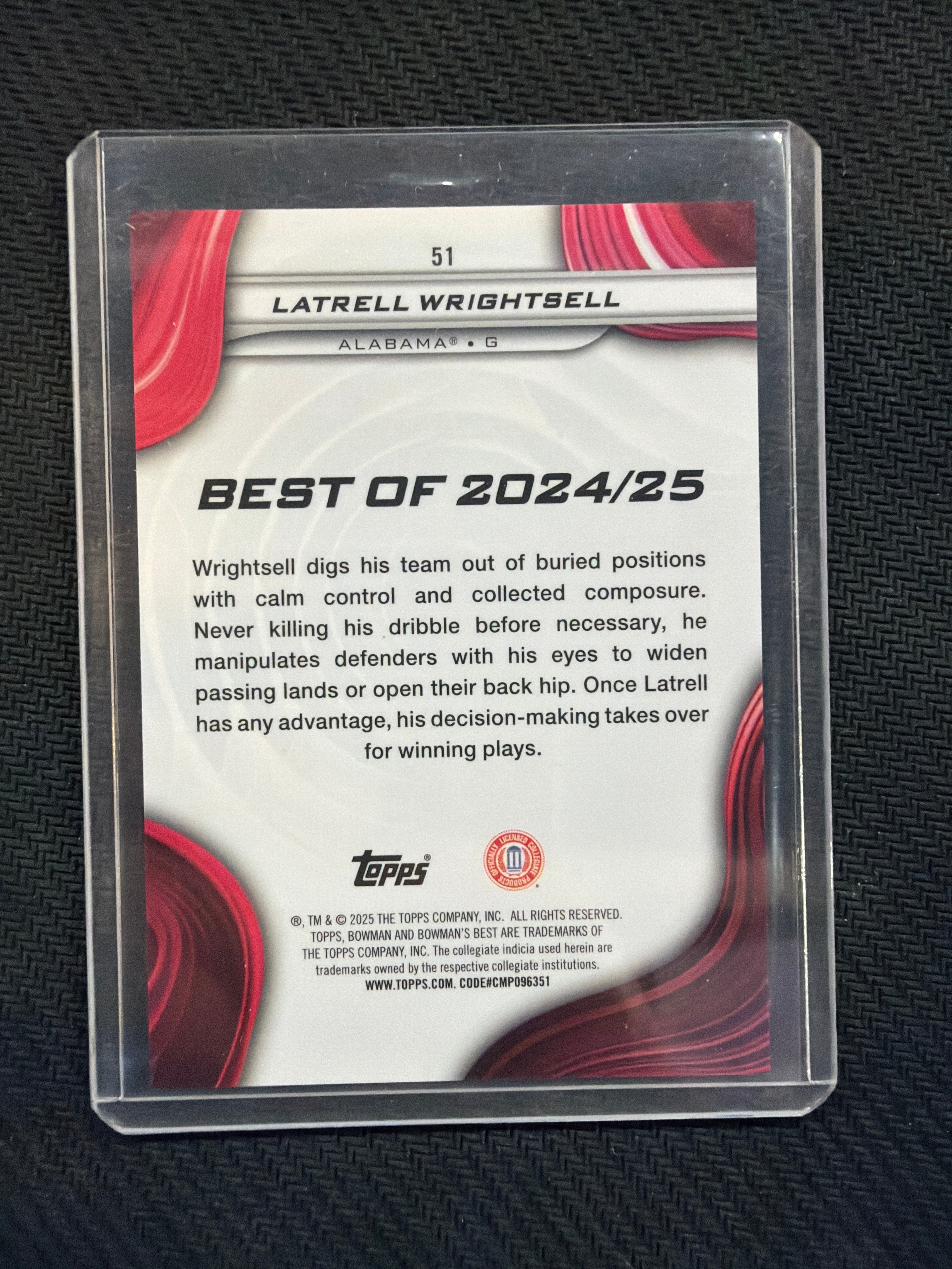 2024-25 Bowman U Best Latrell Wrightsell Orange Disco /25 Alabama