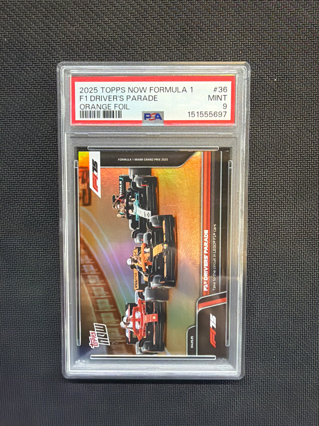 2025 Topps Now F1 F1 Drivers Parade Orange Foil /25 PSA 9 Miami