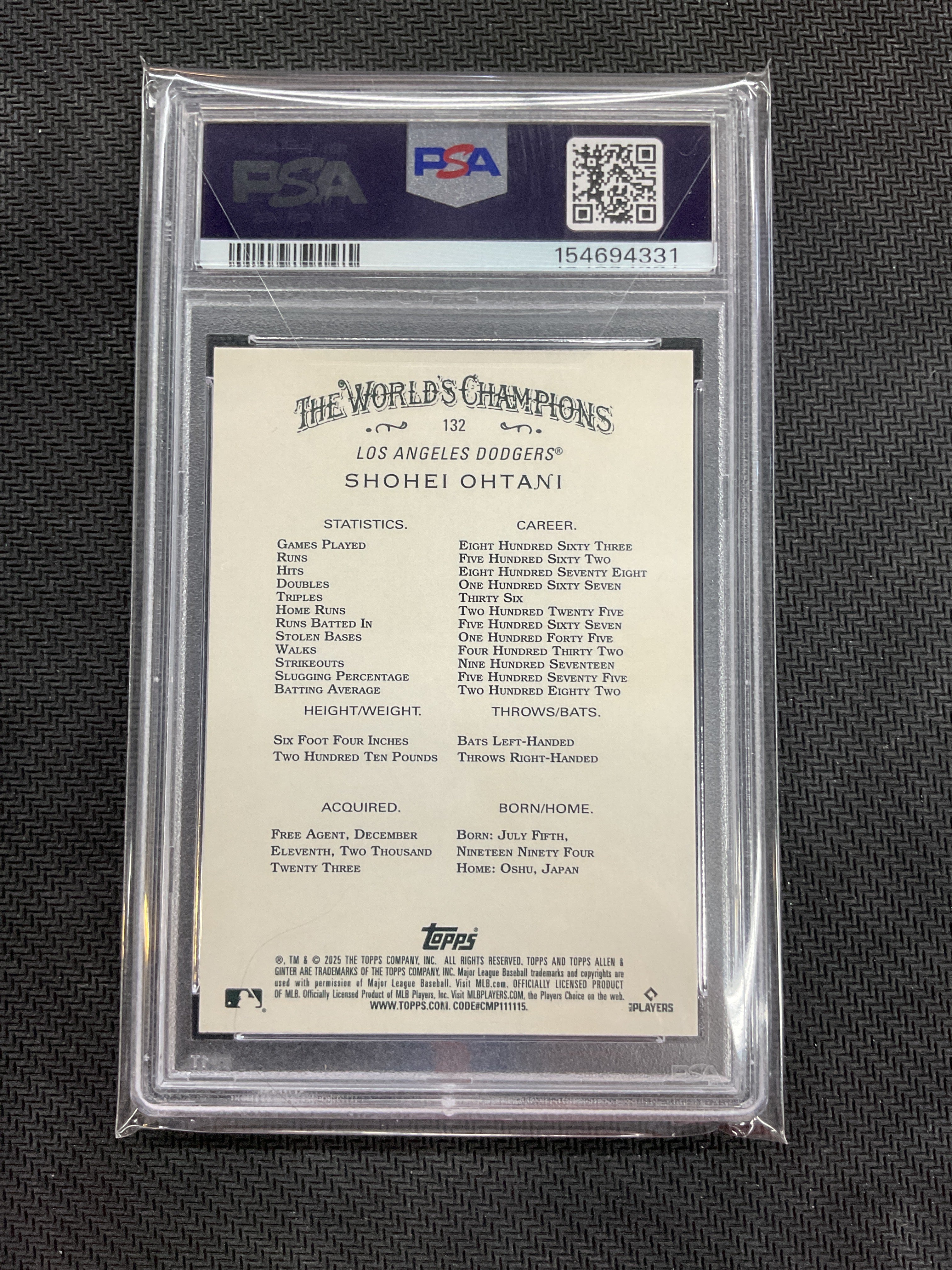 2025 Topps Allen & Ginter Shohei Ohtani Chrome Refractor PSA 9 331 Dodgers