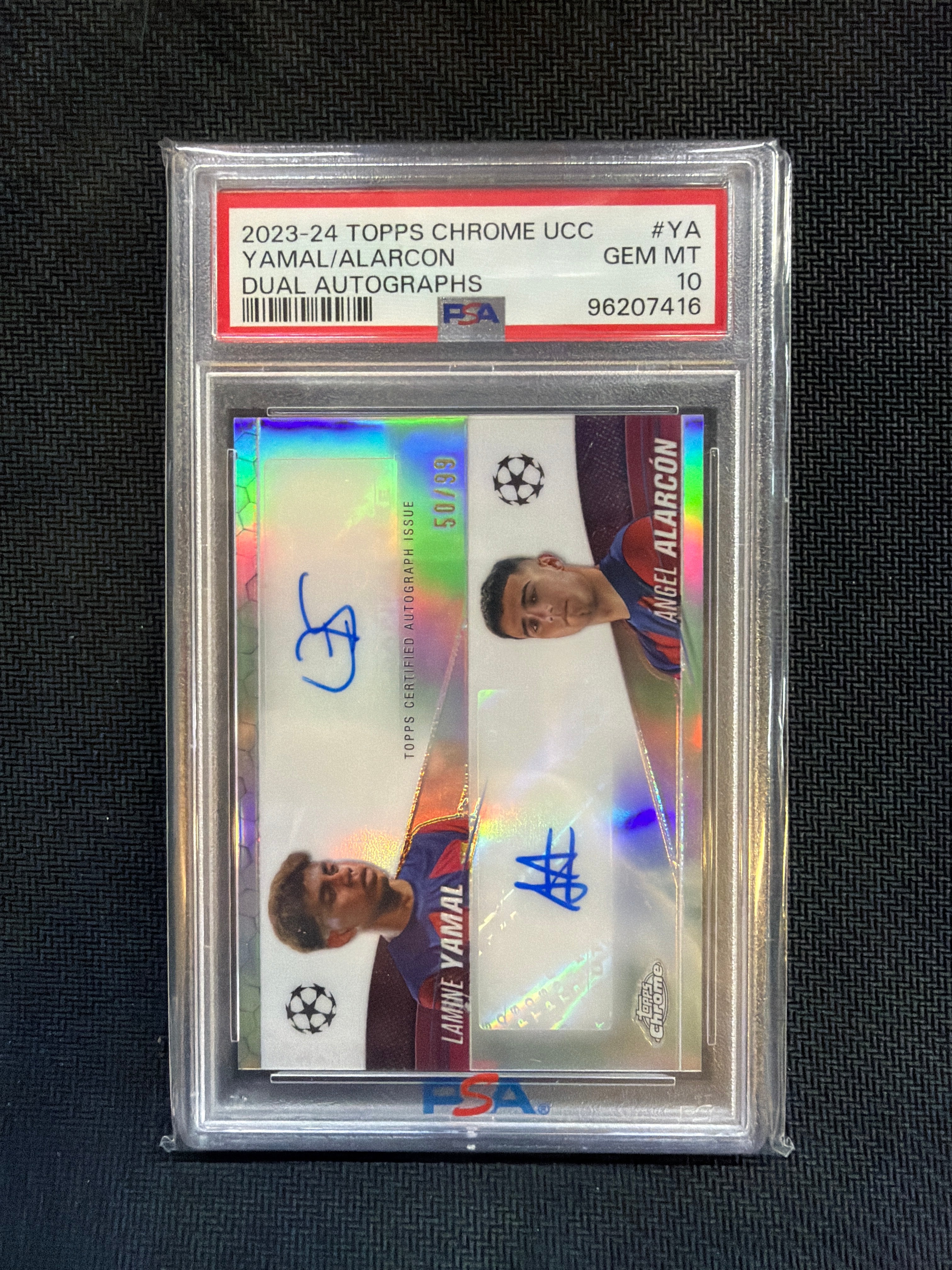 2023-24 Topps Chrome UCC Lamine Yamal Angel Alarcon Auto /99 PSA 10