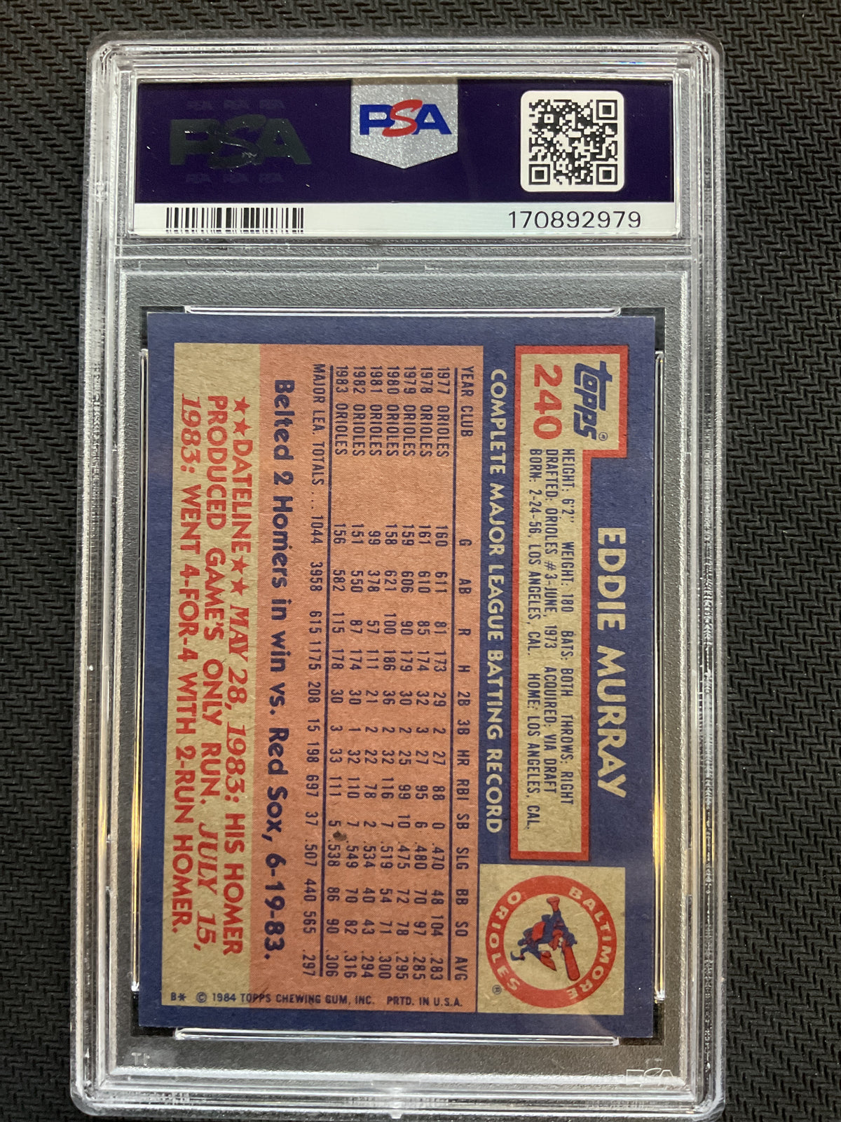1984 Topps #240 Eddie Murray PSA 9
