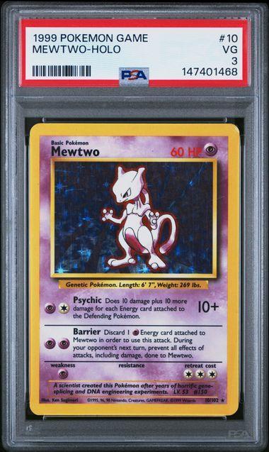 1999 Pokemon Base Mewtwo Holo 10 PSA 3