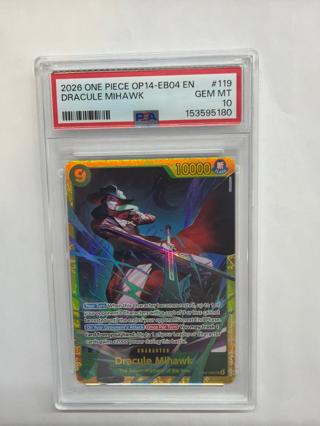 2026 One Piece OP14-EB04 Dracule Mihawk 119 SEC PSA 10