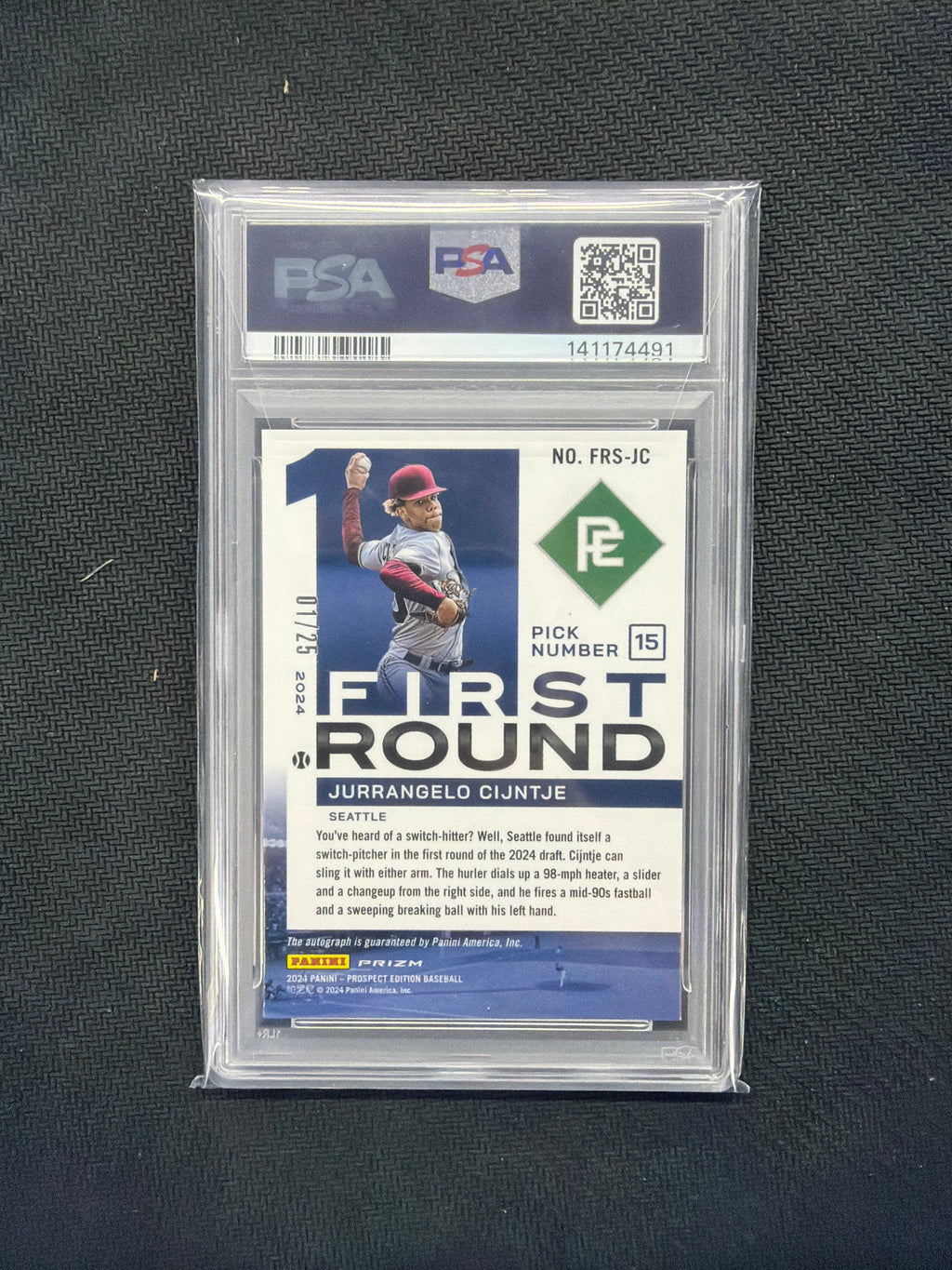 2024 Prospect Edition Jurrangelo Cijntje First Round Signature Green Pulsar /25 PSA 9
