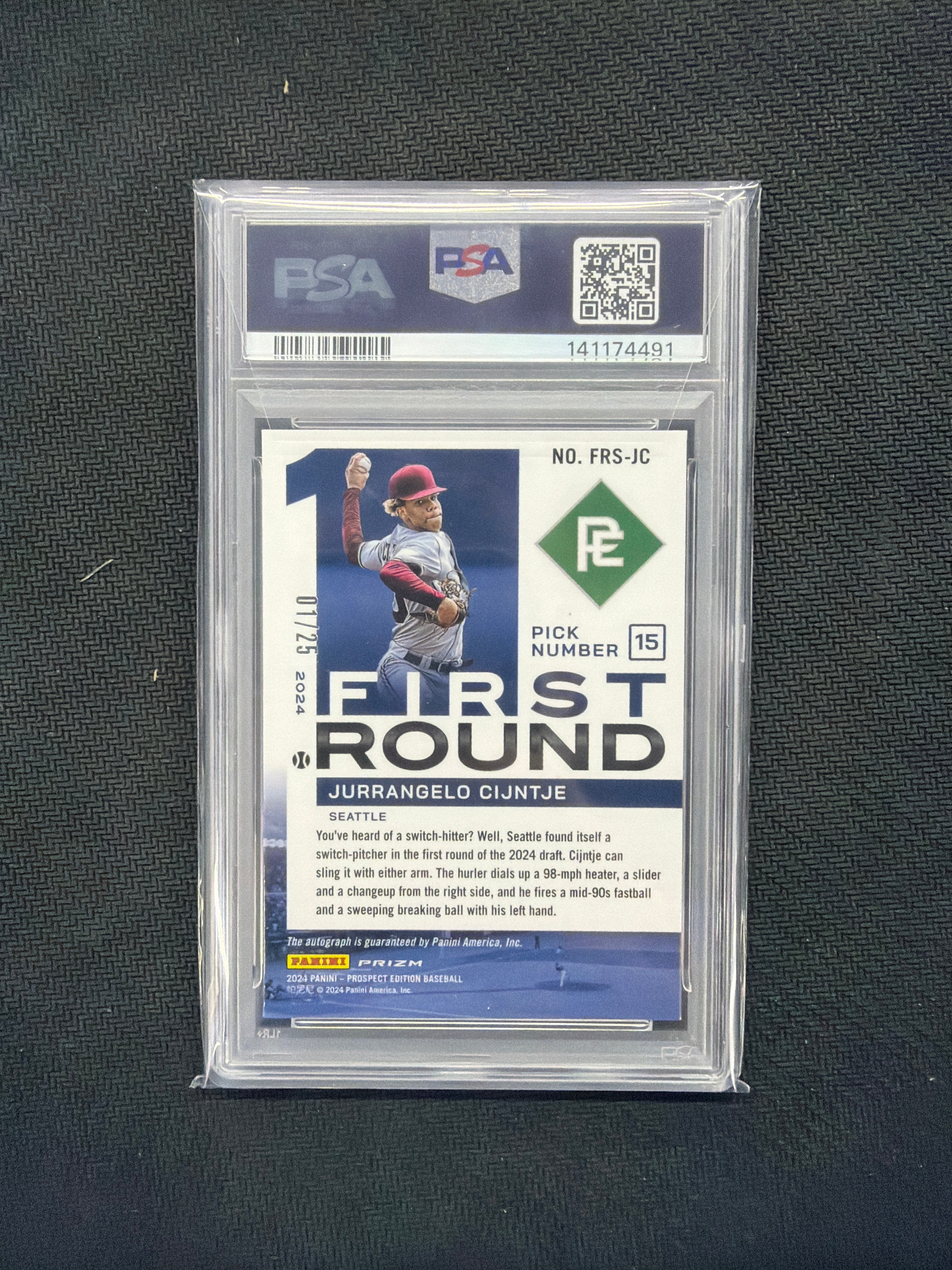 2024 Prospect Edition Jurrangelo Cijntje First Round Signature Green Pulsar /25 PSA 9
