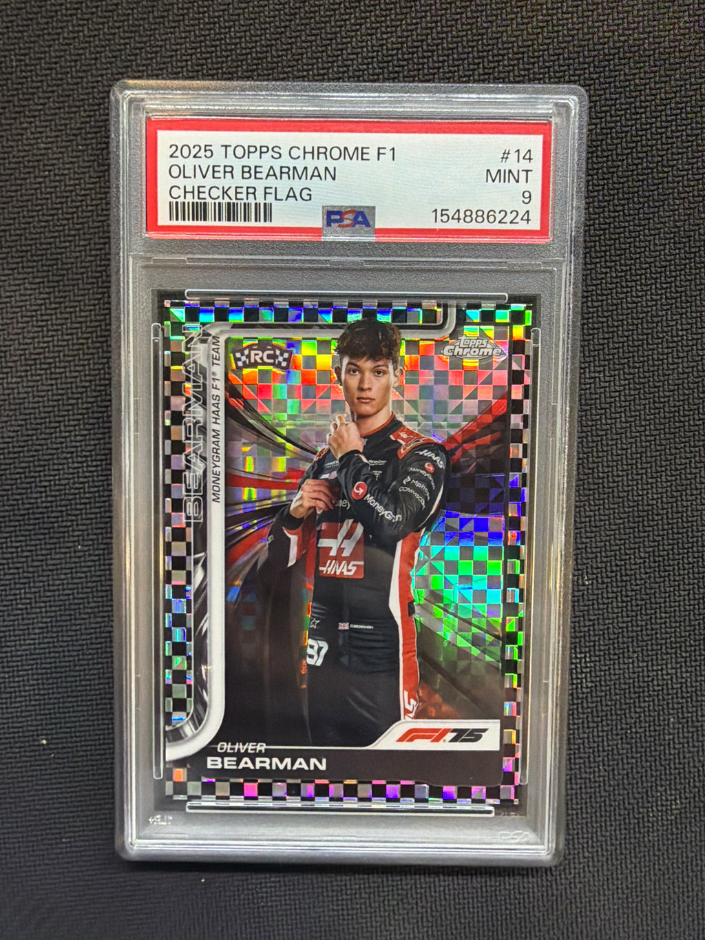 2025 Topps Chrome F1 Oliver Bearman Checker Flag PSA 9