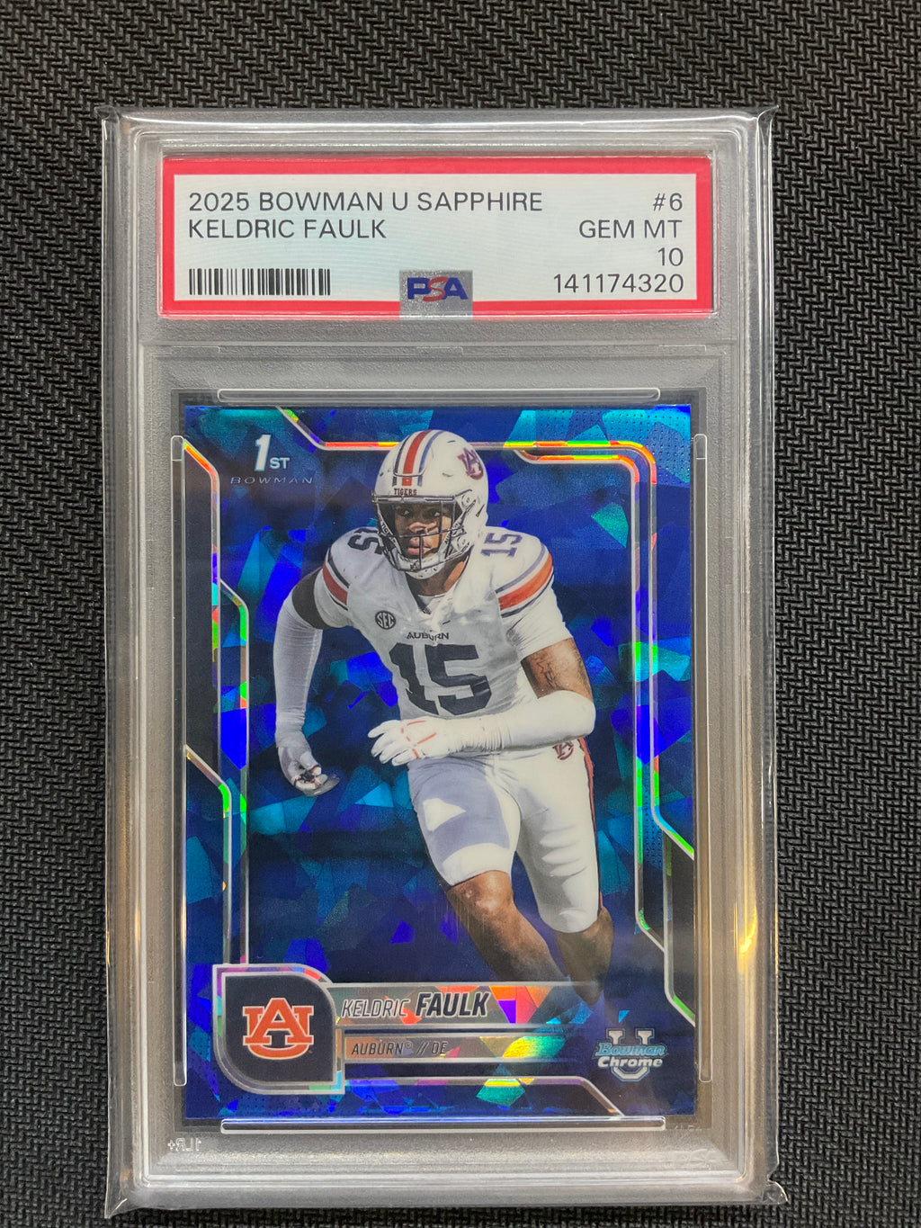 2025 Bowman U Sapphire Keldric Faulk Rookie PSA 10 Auburn