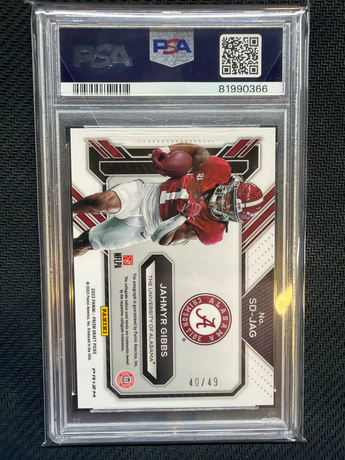 2023 Prizm Draft Picks Jahmyr Gibbs Purple Ice Auto /49 PSA 10 366