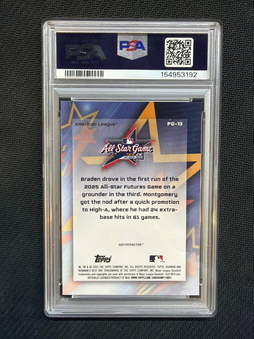 2025 Bowman's Best Braden Montgomery '25 MLB All Star Future Stars Game Super 1/1 PSA 9