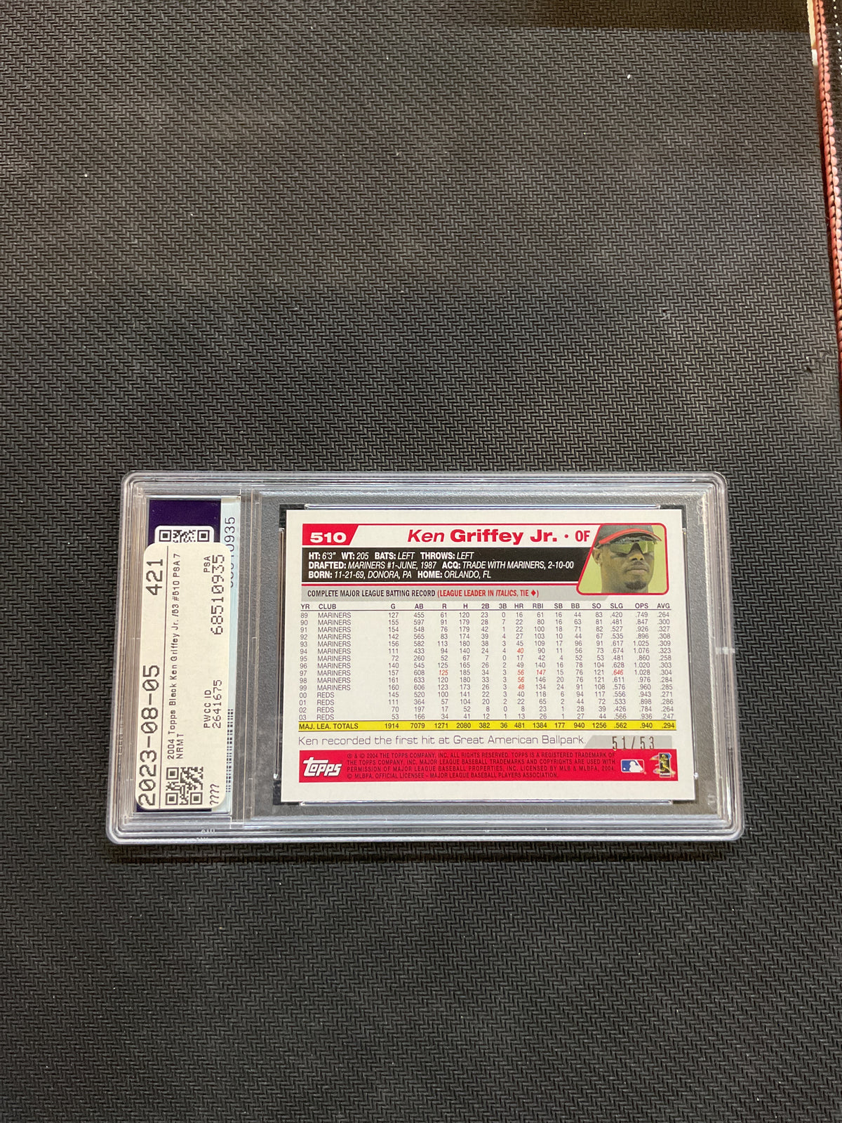 2004 Topps Ken Griffey Jr. Black /53 PSA 7 Reds