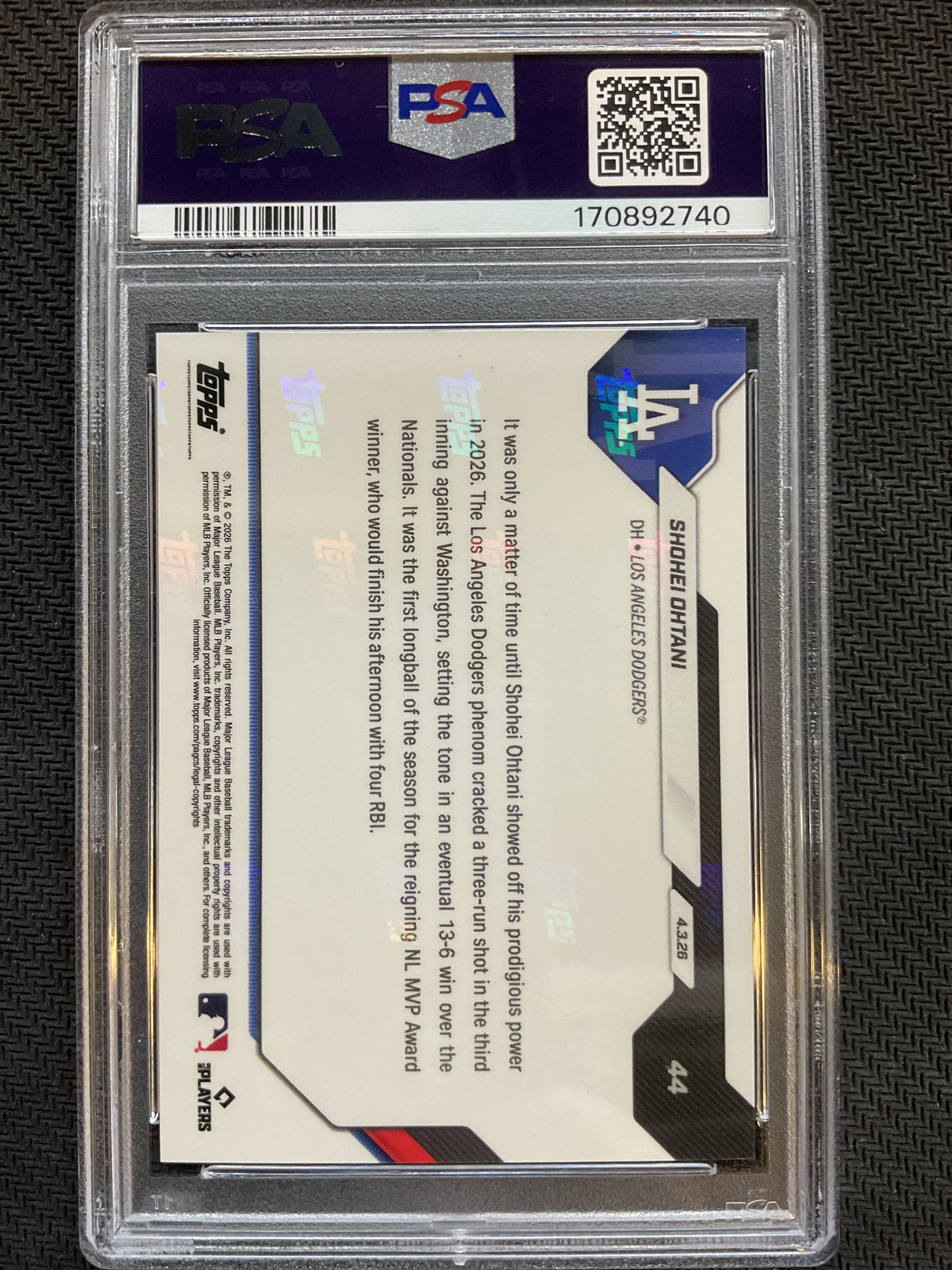 2026 Topps Now #44 Shohei Ohtani PSA 10 740