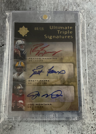 2007 Ultimate Peyton Manning Brett Favre Joe Montana Triple Auto /15