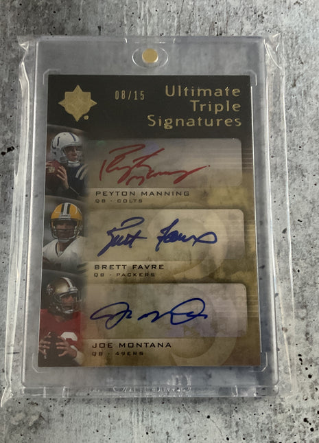 2007 Ultimate Peyton Manning Brett Favre Joe Montana Triple Auto /15