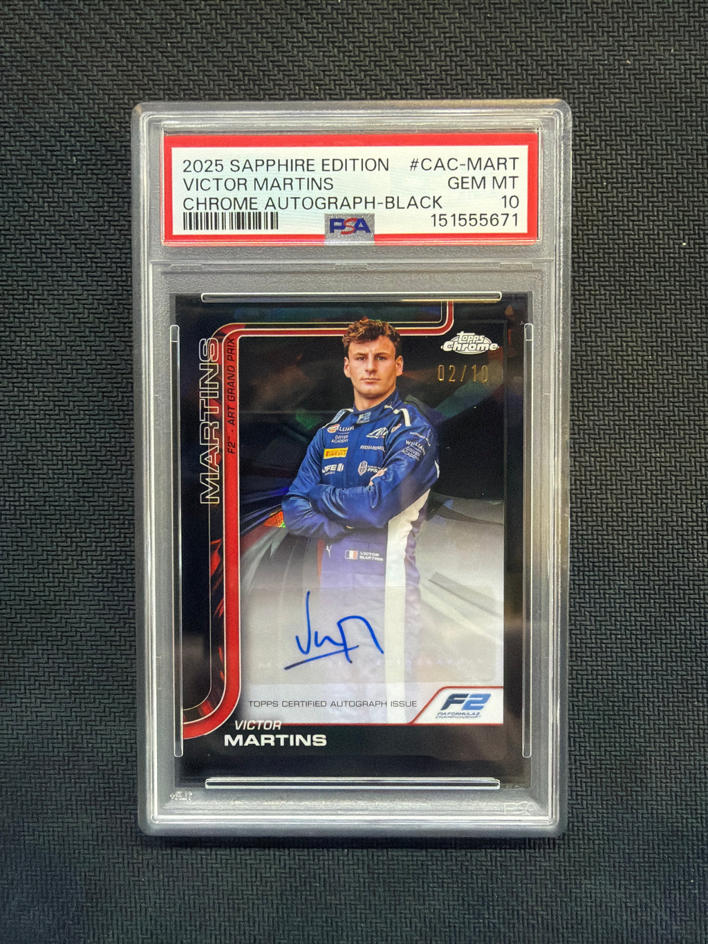 2025 Topps Chrome F1 Sapphire Victor Martins Black Auto /10 PSA 10