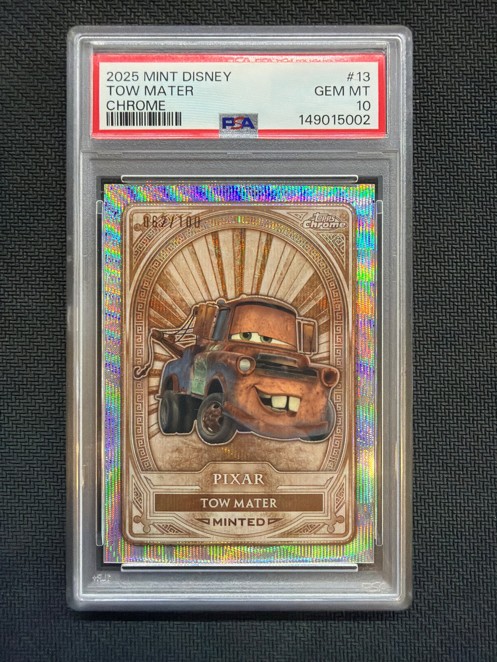 2025 Topps Chrome Disney Mint Tow Mater /100 PSA 10 Cars 002