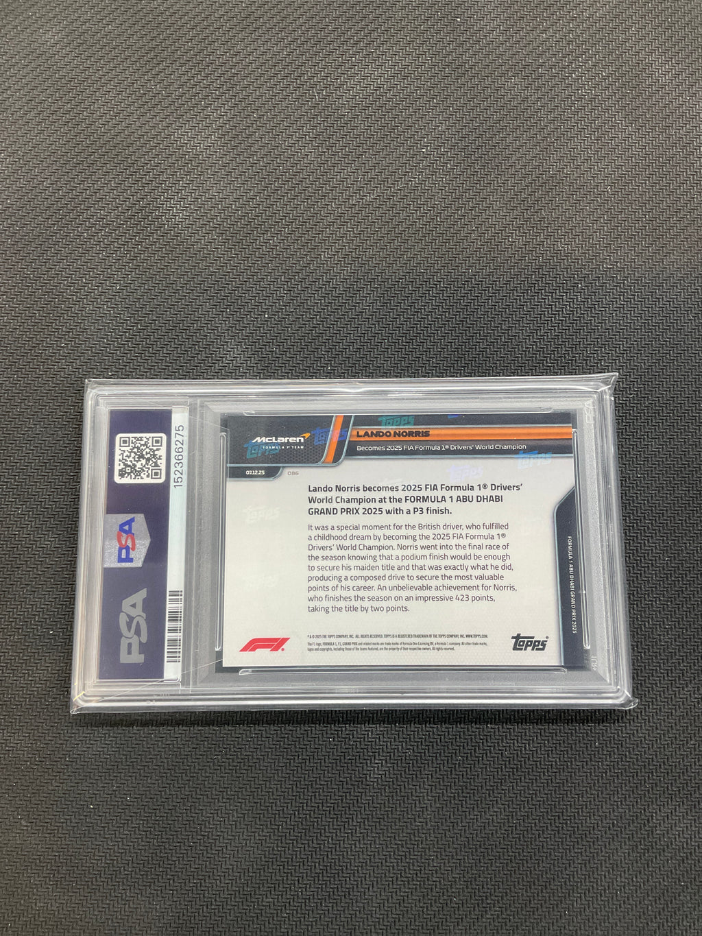 2025 Topps Now F1 Lando Norris #86 World Champion PSA 10