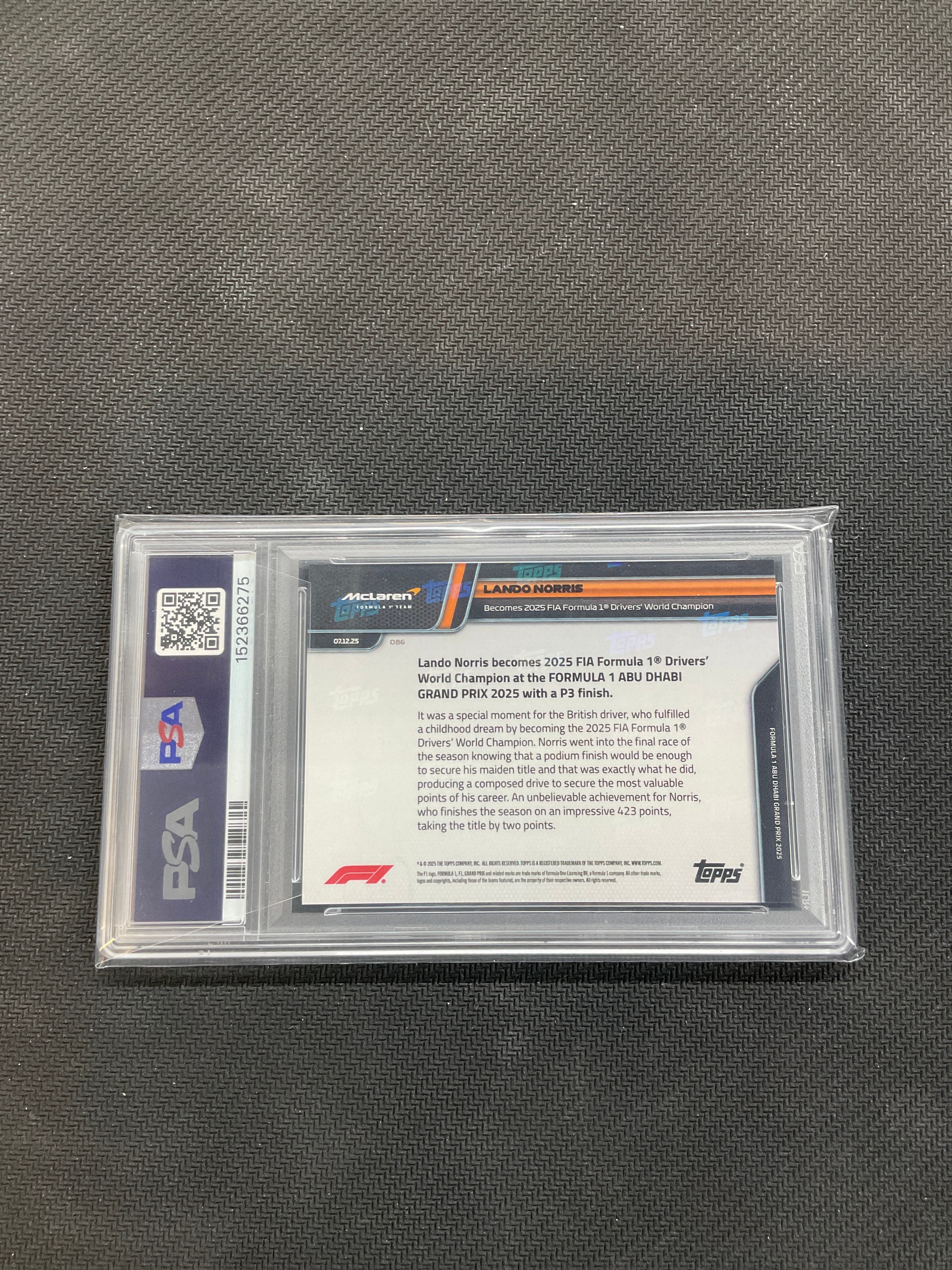 2025 Topps Now F1 Lando Norris #86 World Champion PSA 10