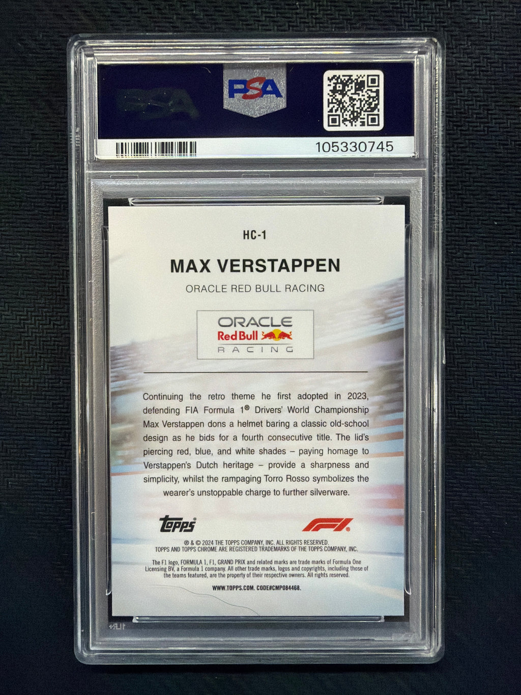 2024 Topps Chrome F1 Logofractor Max Verstappen Helmet PSA 9 Red Bull