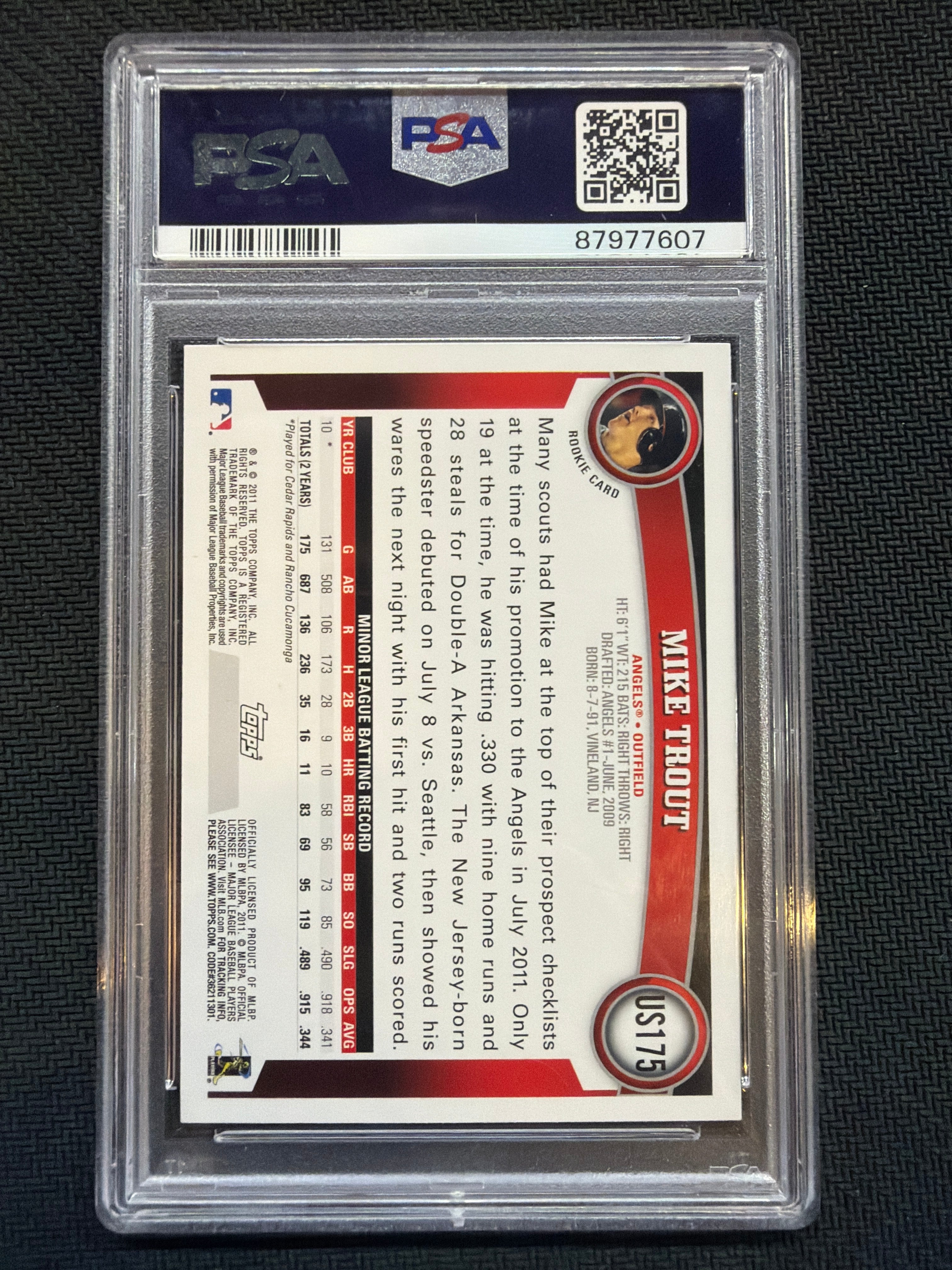 2011 Topps Update Mike Trout #US175 PSA 9 Rookie Angels 607