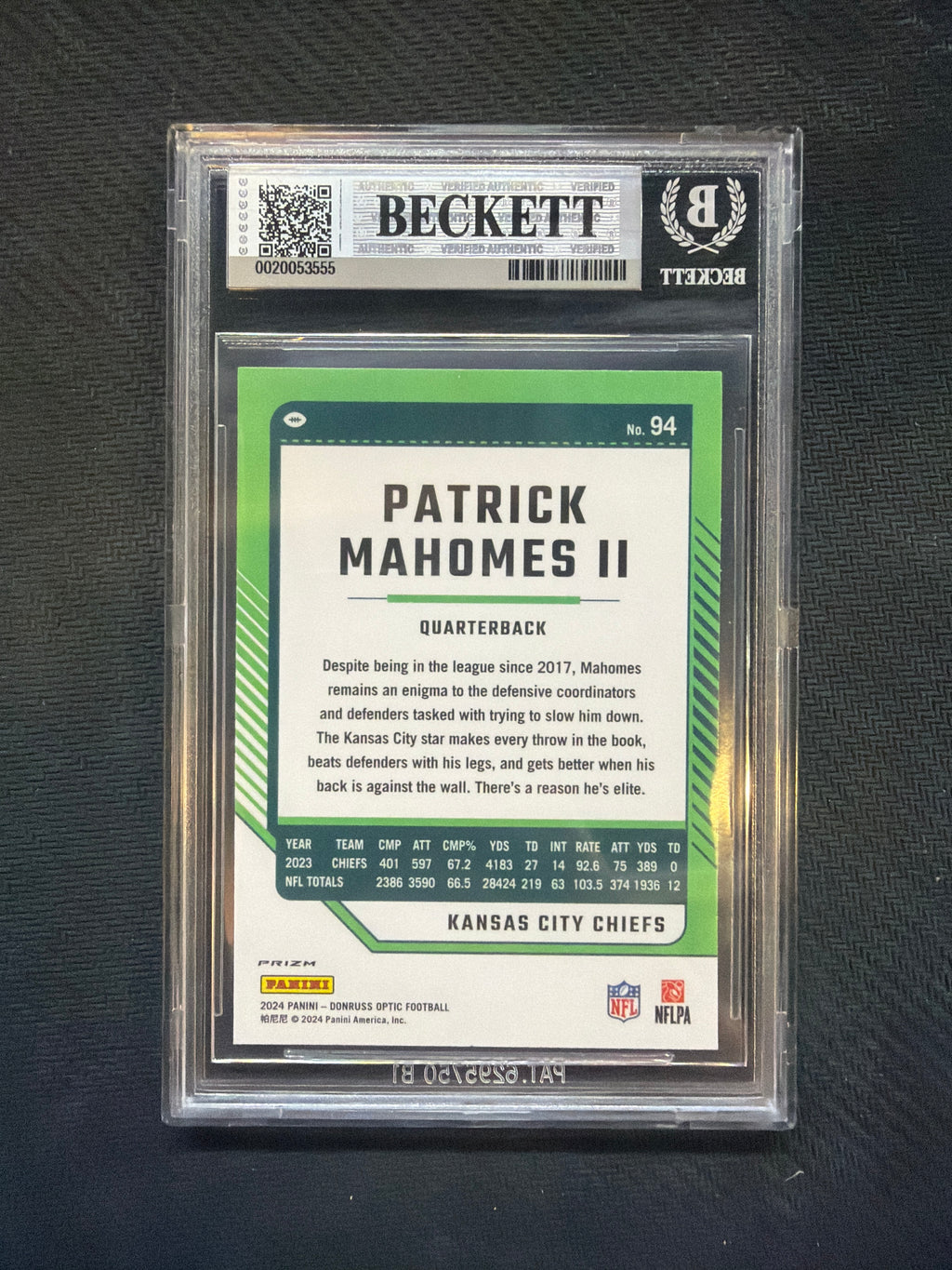 2024 Donruss Optic Patrick Mahomes Holo BGS 9 Chiefs
