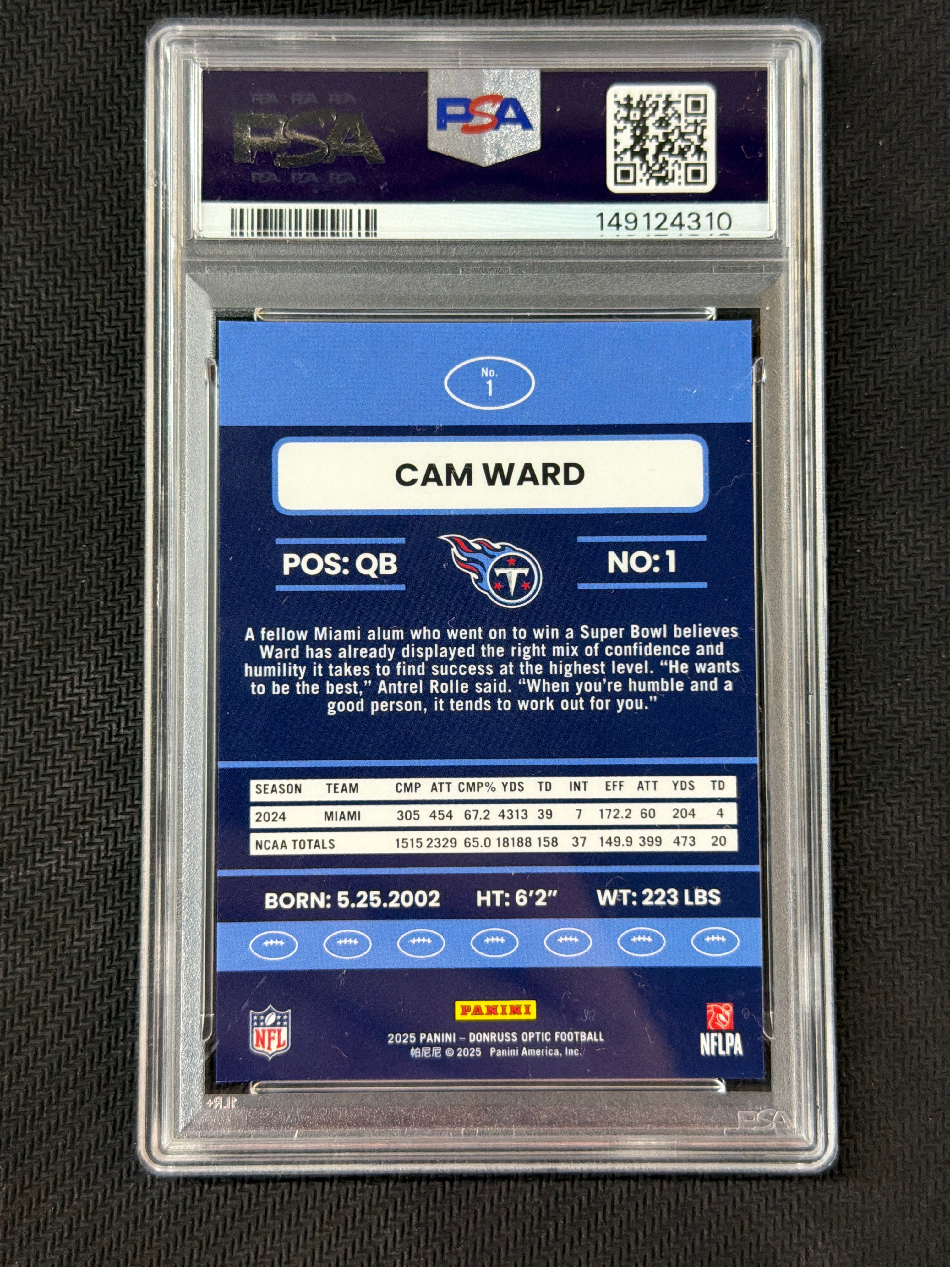 2025 Donruss Optic Cam Ward Retro PSA 8 #1 Titans