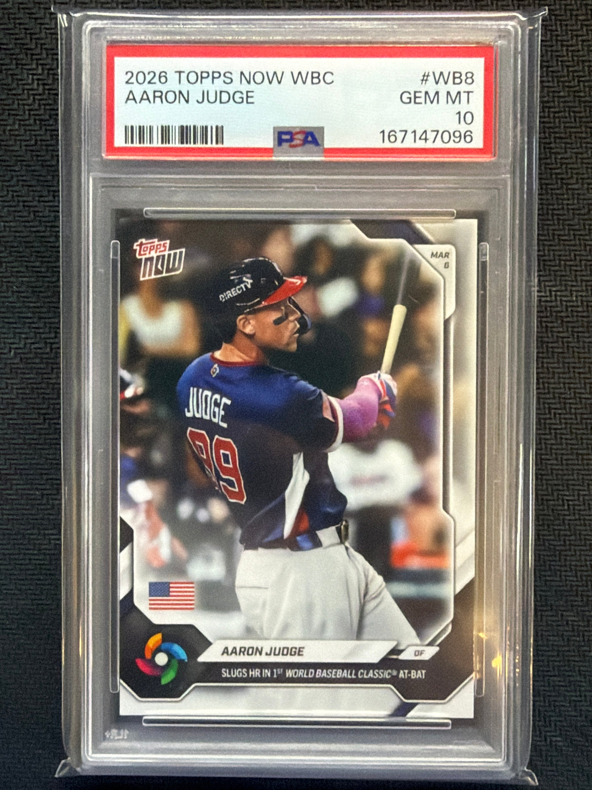 2026 Topps Now WBC Aaron Judge #WB8 Slugs 1st HR PSA 10 096