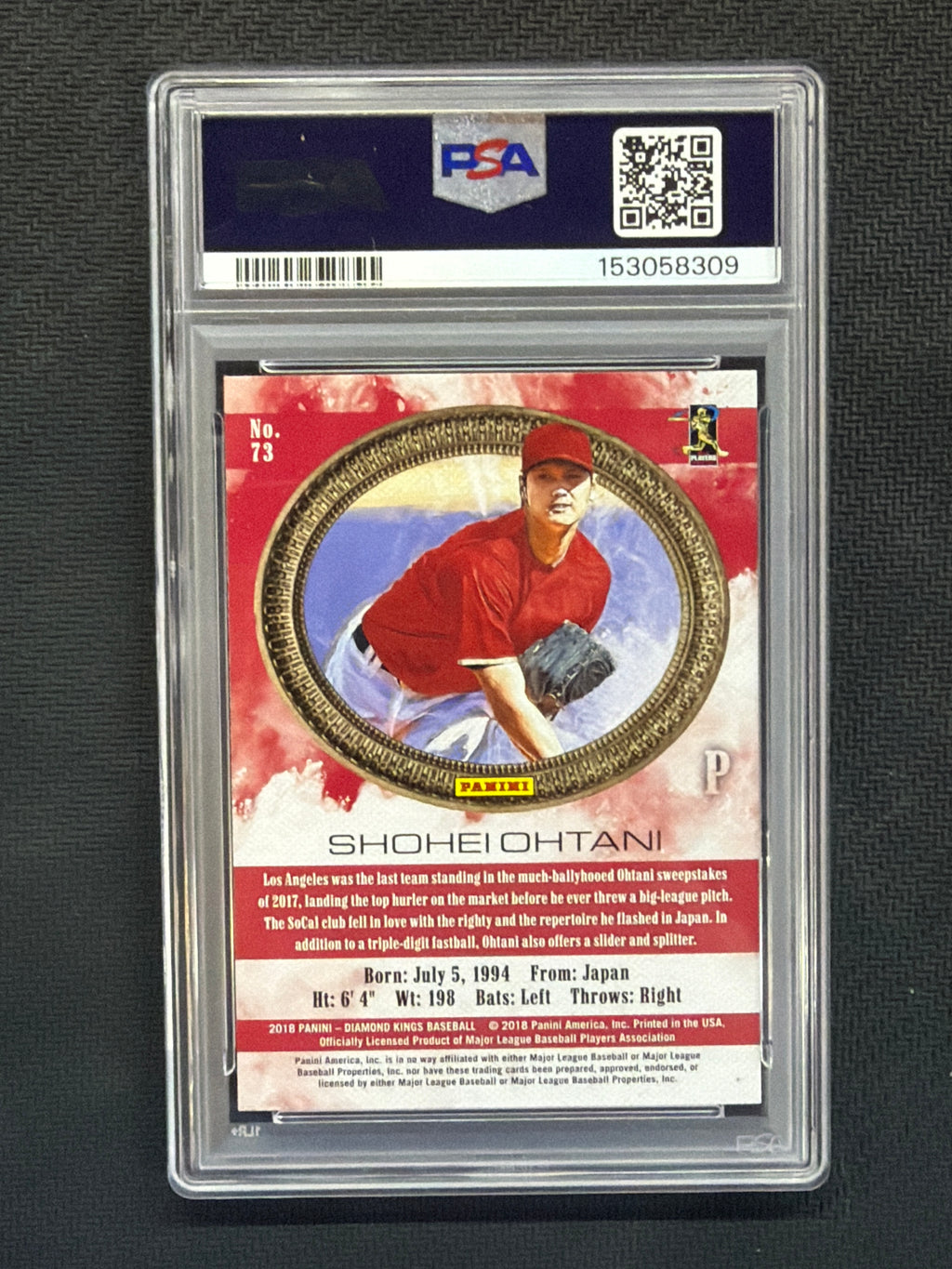 2018 Diamond Kings Shohei Ohtani Pitching Rookie #73 PSA 10 309