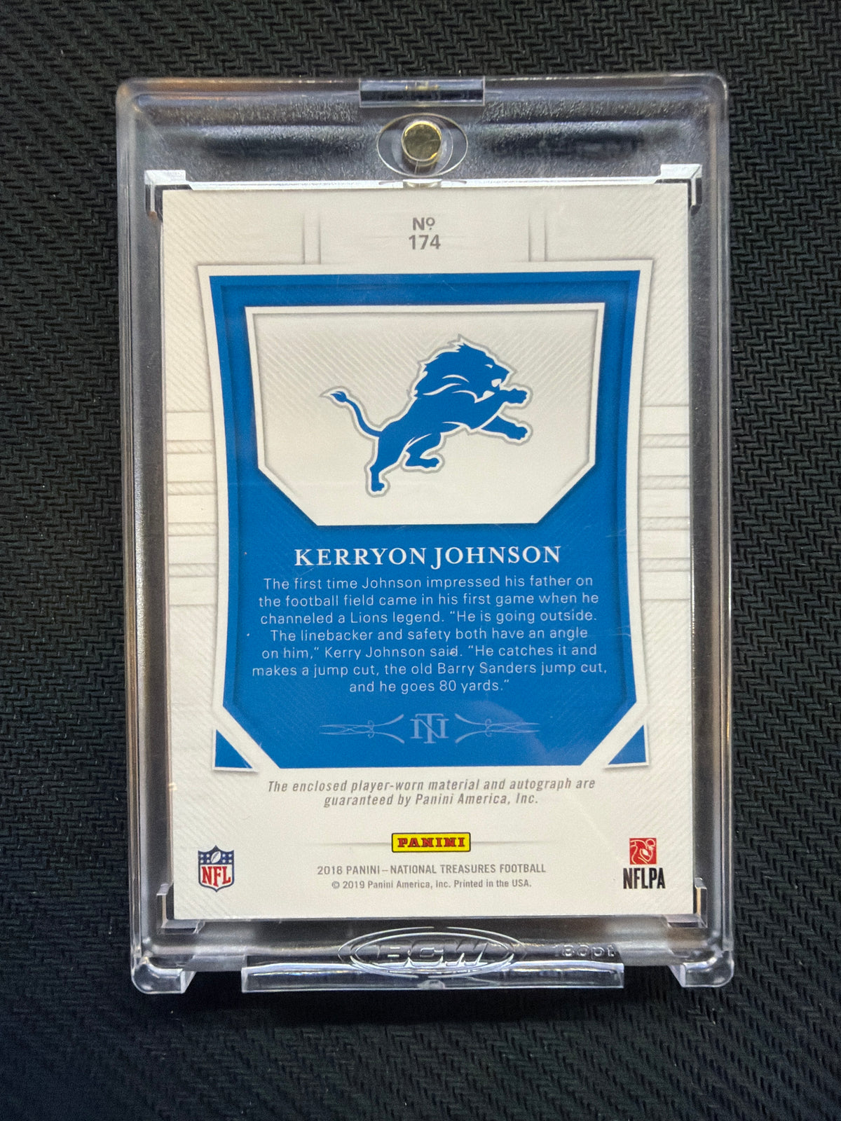 2018 National Treasures Kerryon Johnson Patch Auto /99 True RPA