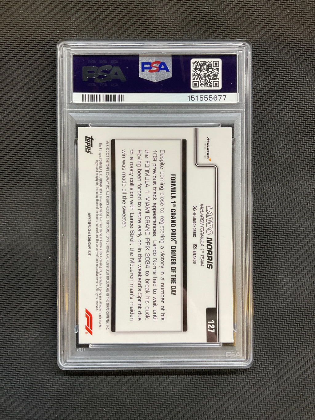 2025 Topps Chrome F1 Sapphire Lando Norris PSA 10 Miami