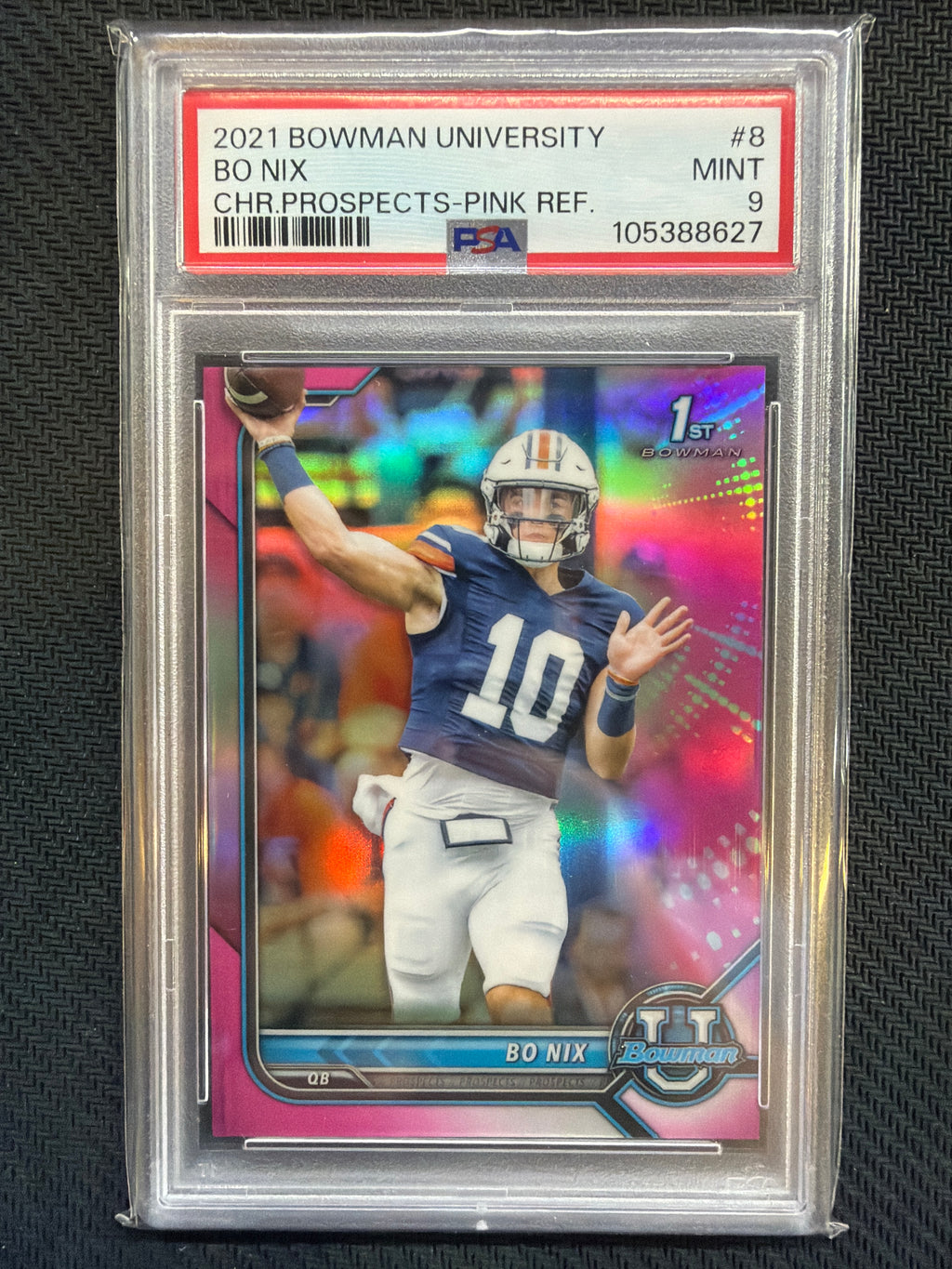 2021 Bowman University Bo Nix Pink Refractor #8 PSA 9 Auburn