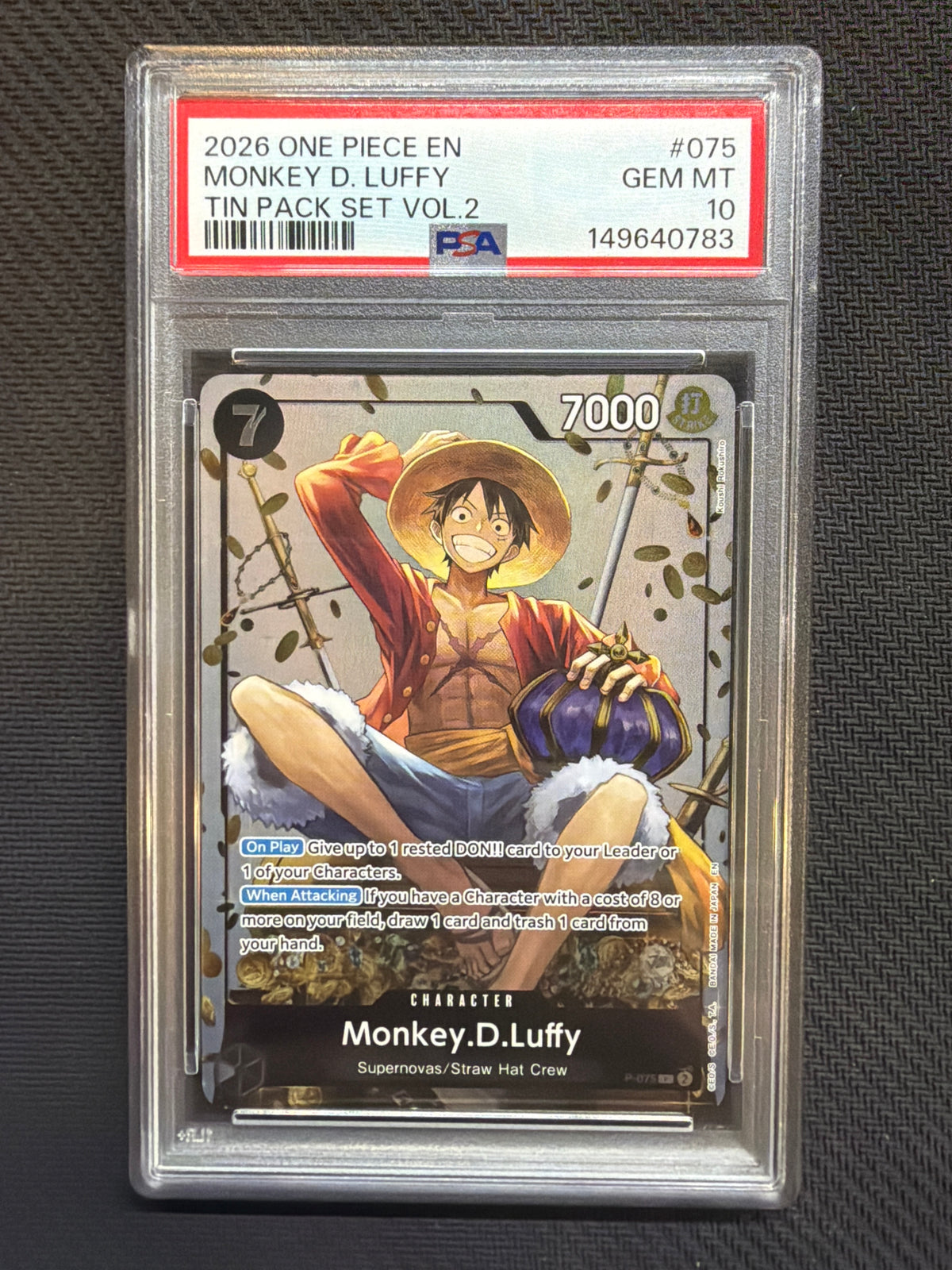 2026 One Piece Tin Pack Set Volume 2 Monkey D Luffy 075 PSA 10 783