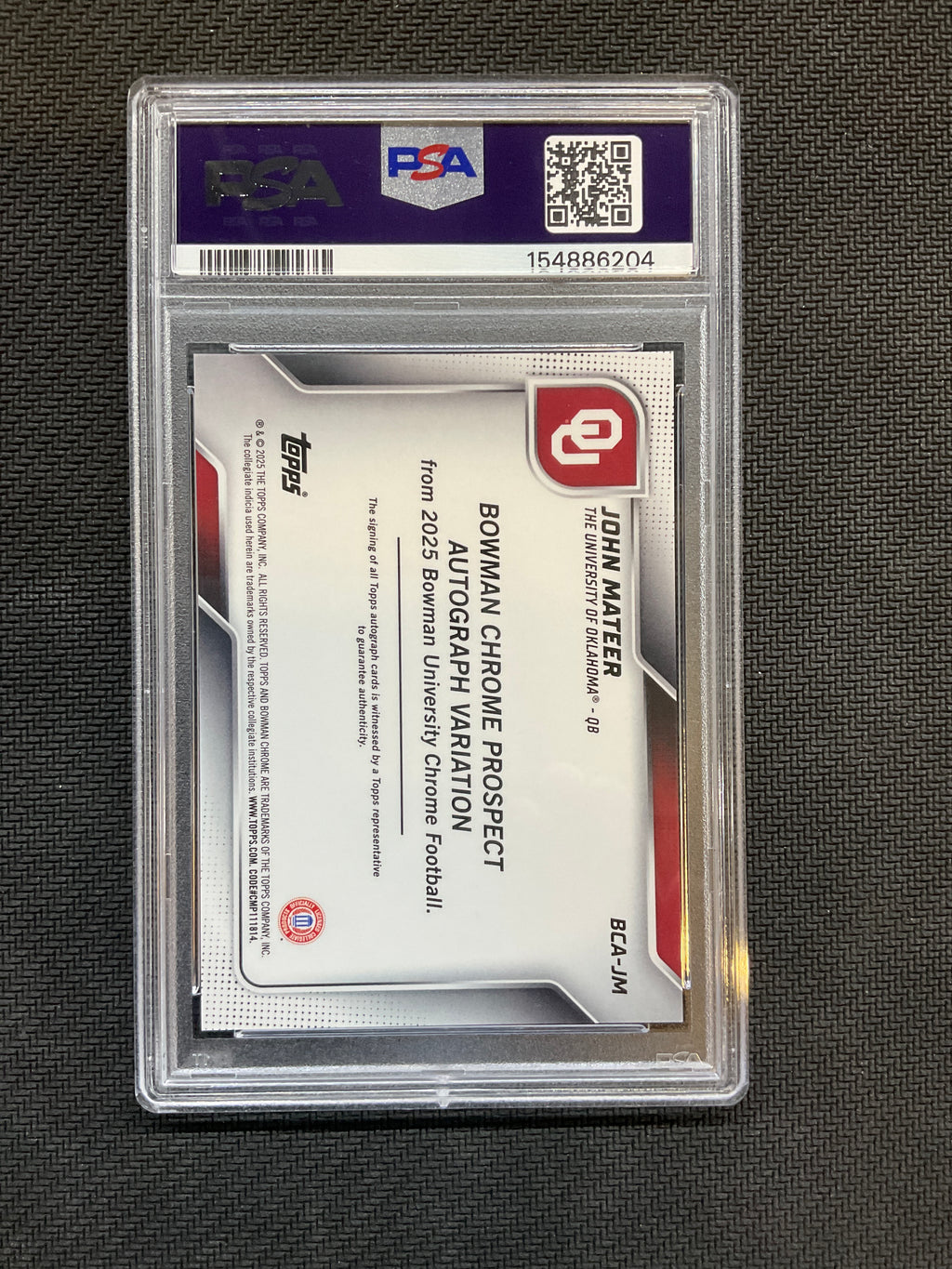 2025 Bowman U Chrome John Mateer Auto Blue Refractor /150 PSA 9