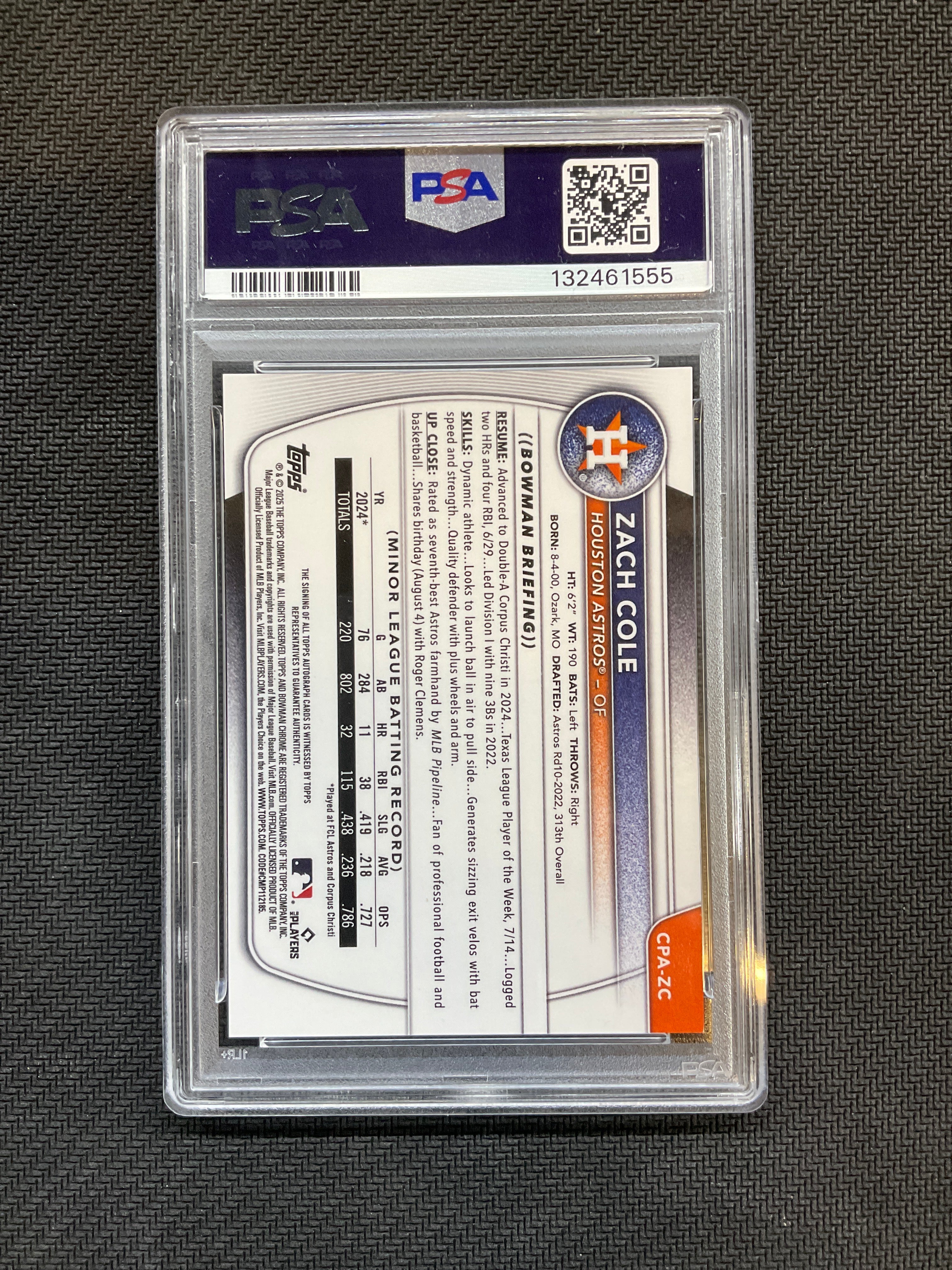 2025 Bowman Chrome Zach Cole Auto Purple Refractor /250 PSA 10