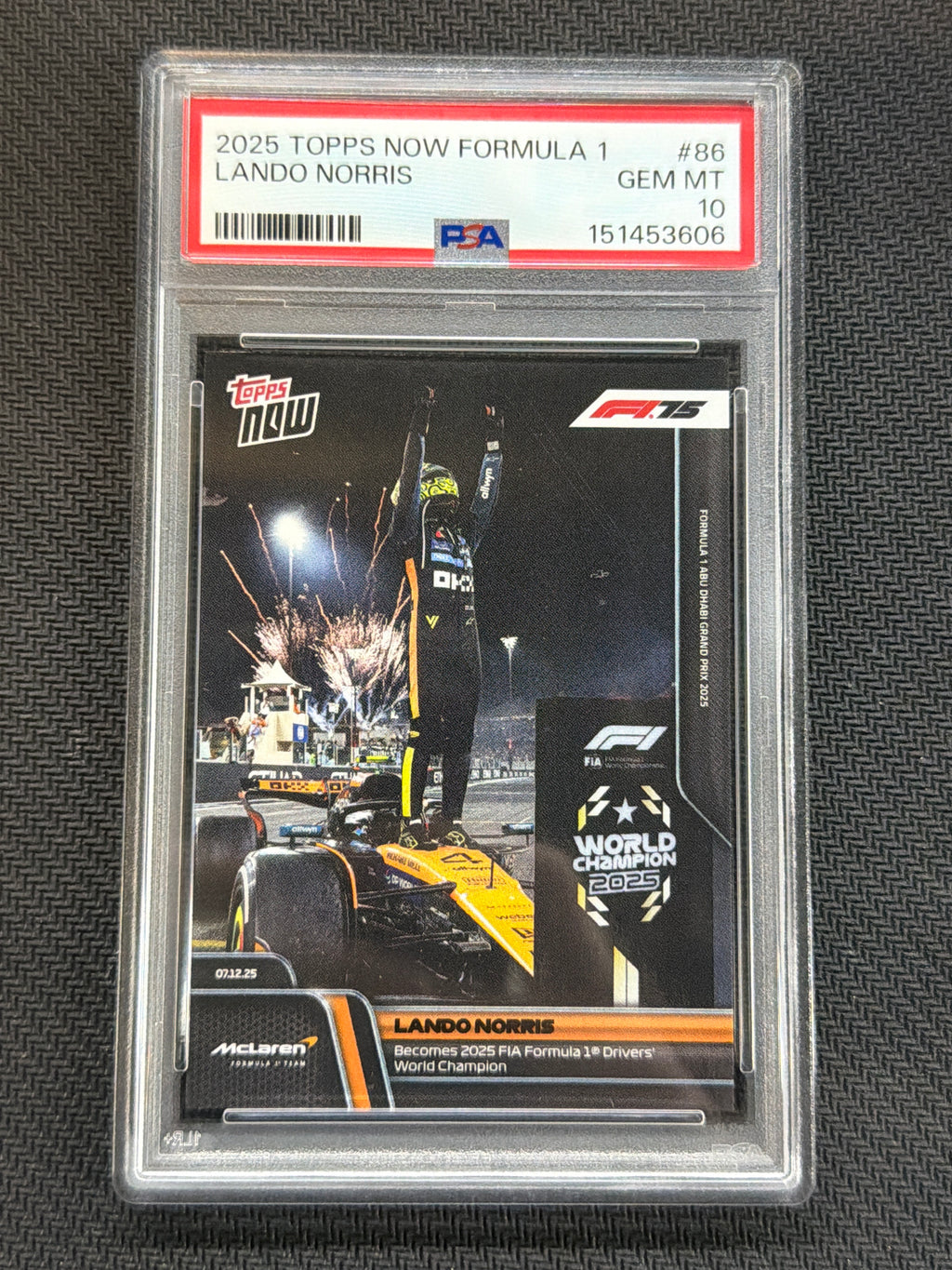 2025 Topps Now F1 Formula 1 Lando Norris #86 PSA 10 World Champion 606