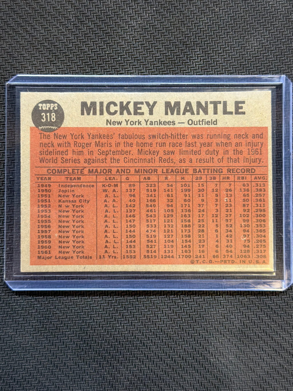 1962 Topps The Switch Hitter Connects #318 Mickey Mantle Yankees