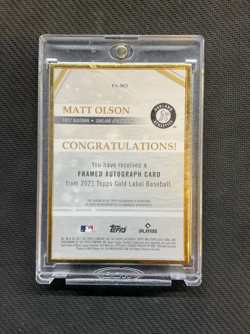 2021 Topps Gold Label Matt Olson Auto /75 A's