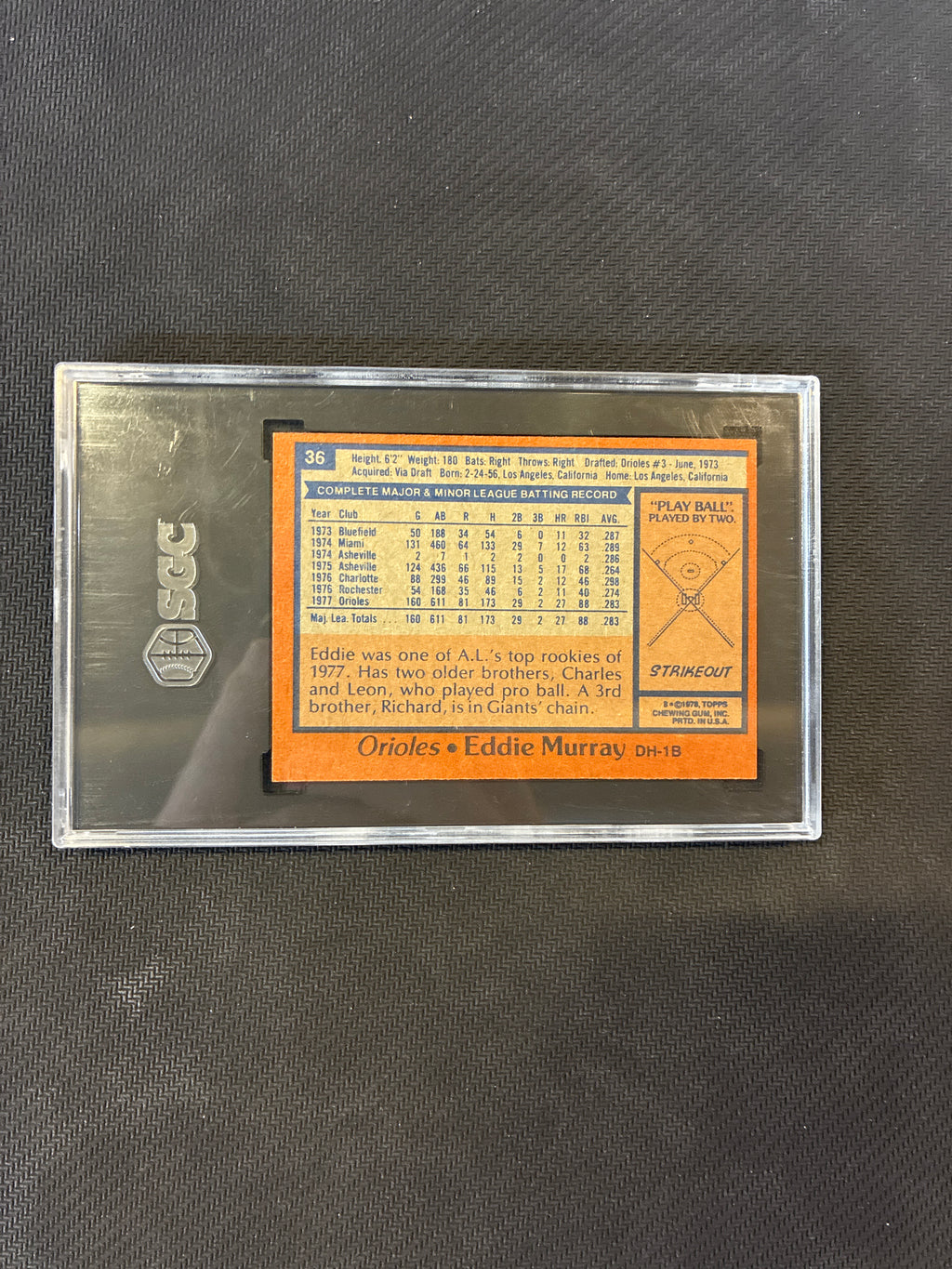 1978 Topps #36 Eddie Murray SGC 3 Rookie