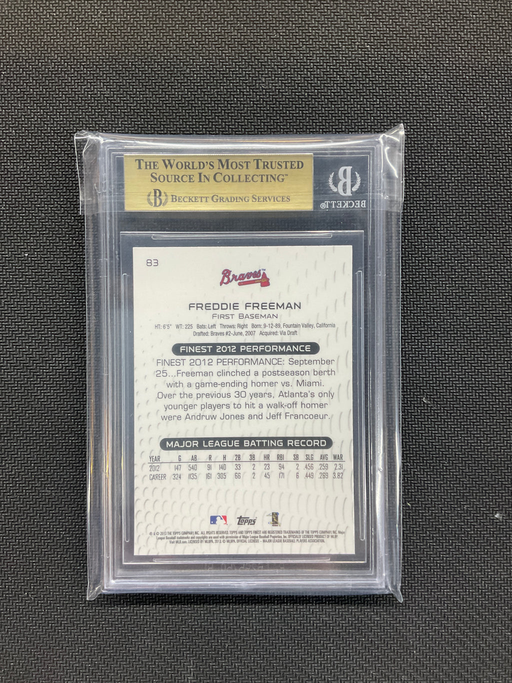 2013 Finest Freddie Freeman BGS 9.5 Braves