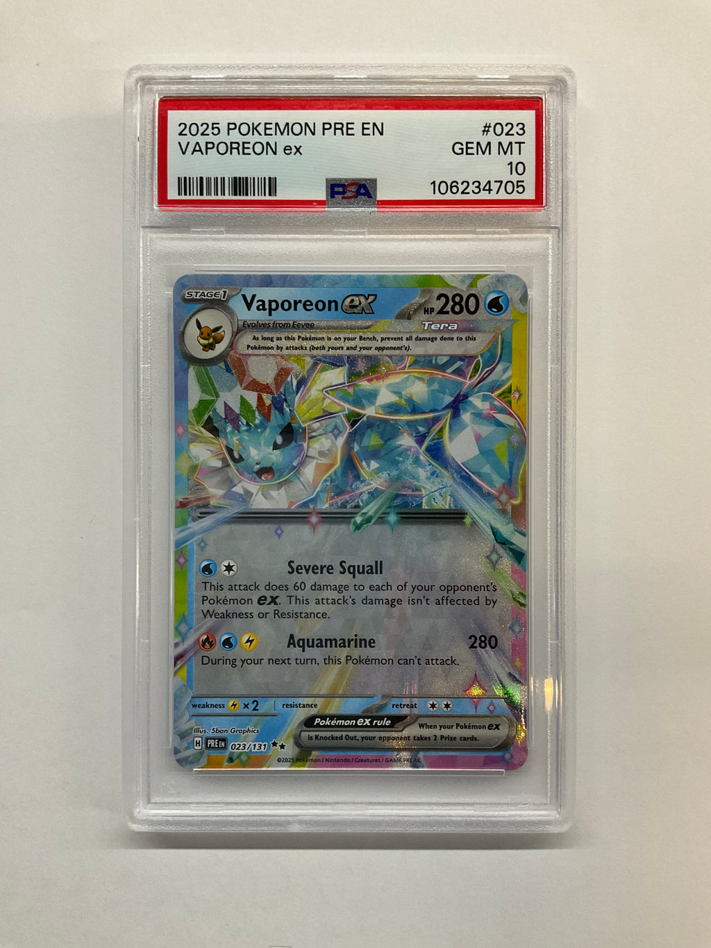 2025 Pokemon Prismatic Evolution Vaporeon ex 023 PSA 10