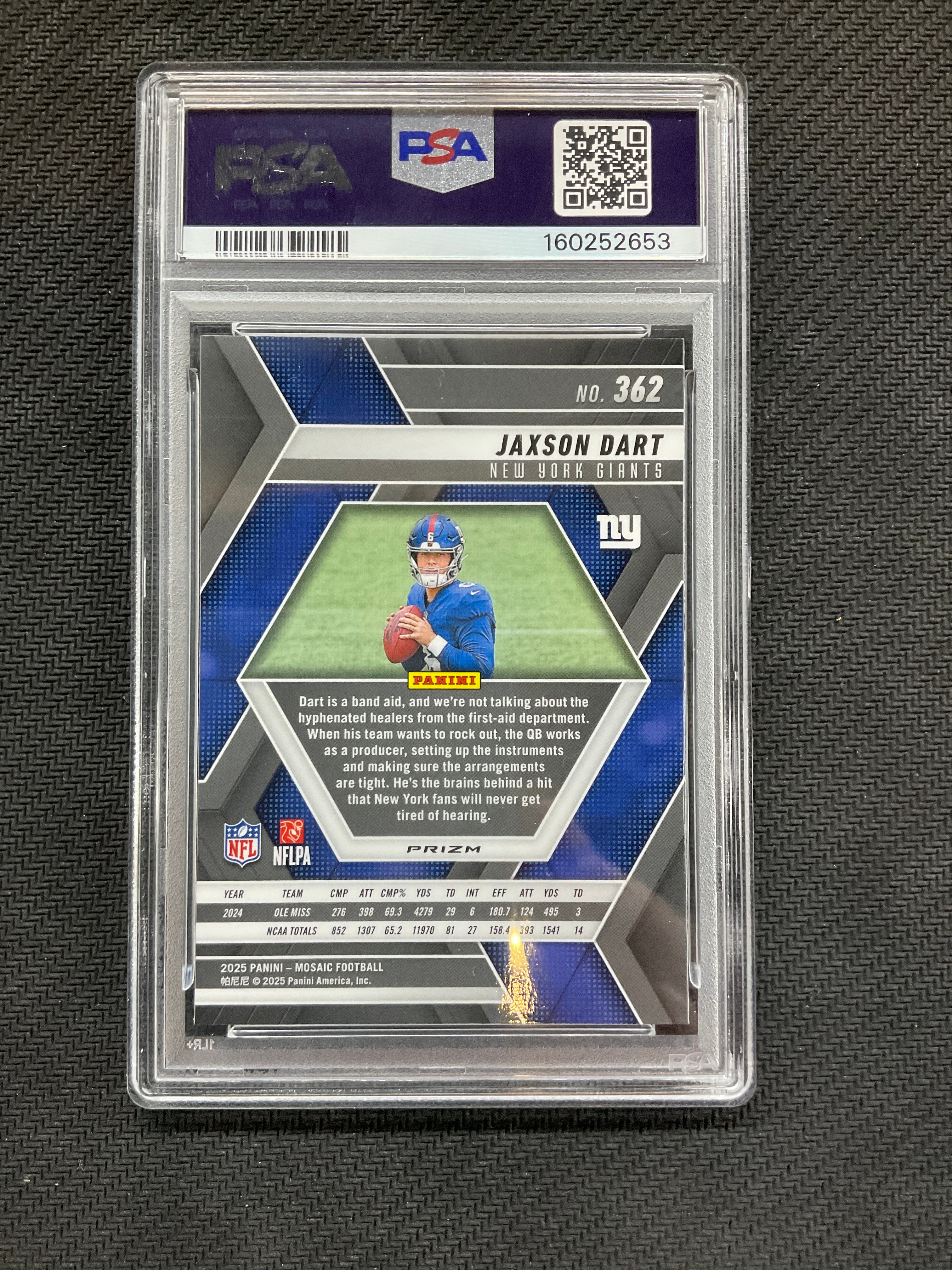 2025 Mosaic Jaxson Dart Rookie Reactive Purple PSA 10 653