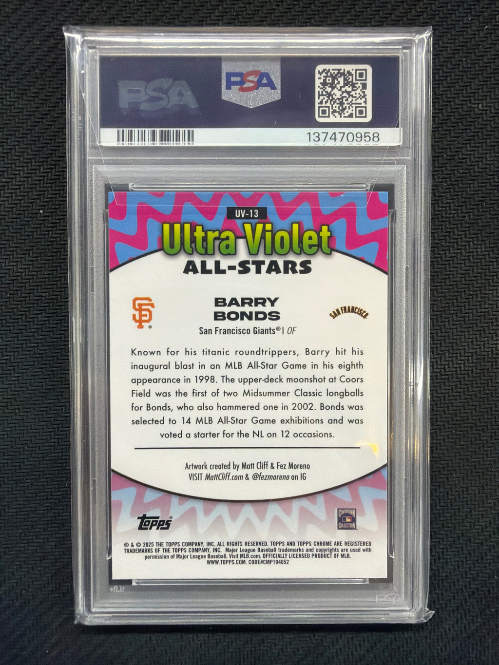 2025 Topps Chrome Update Barry Bonds Ultra Violet All Stars PSA 8
