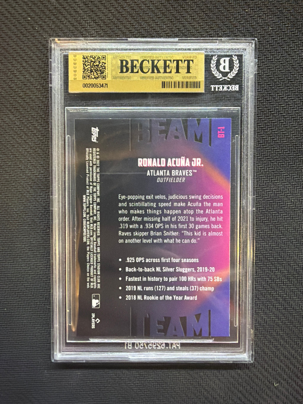 2022 Stadium Club Chrome Ronald Acuna Jr Beam Team BGS 9.5 Braves