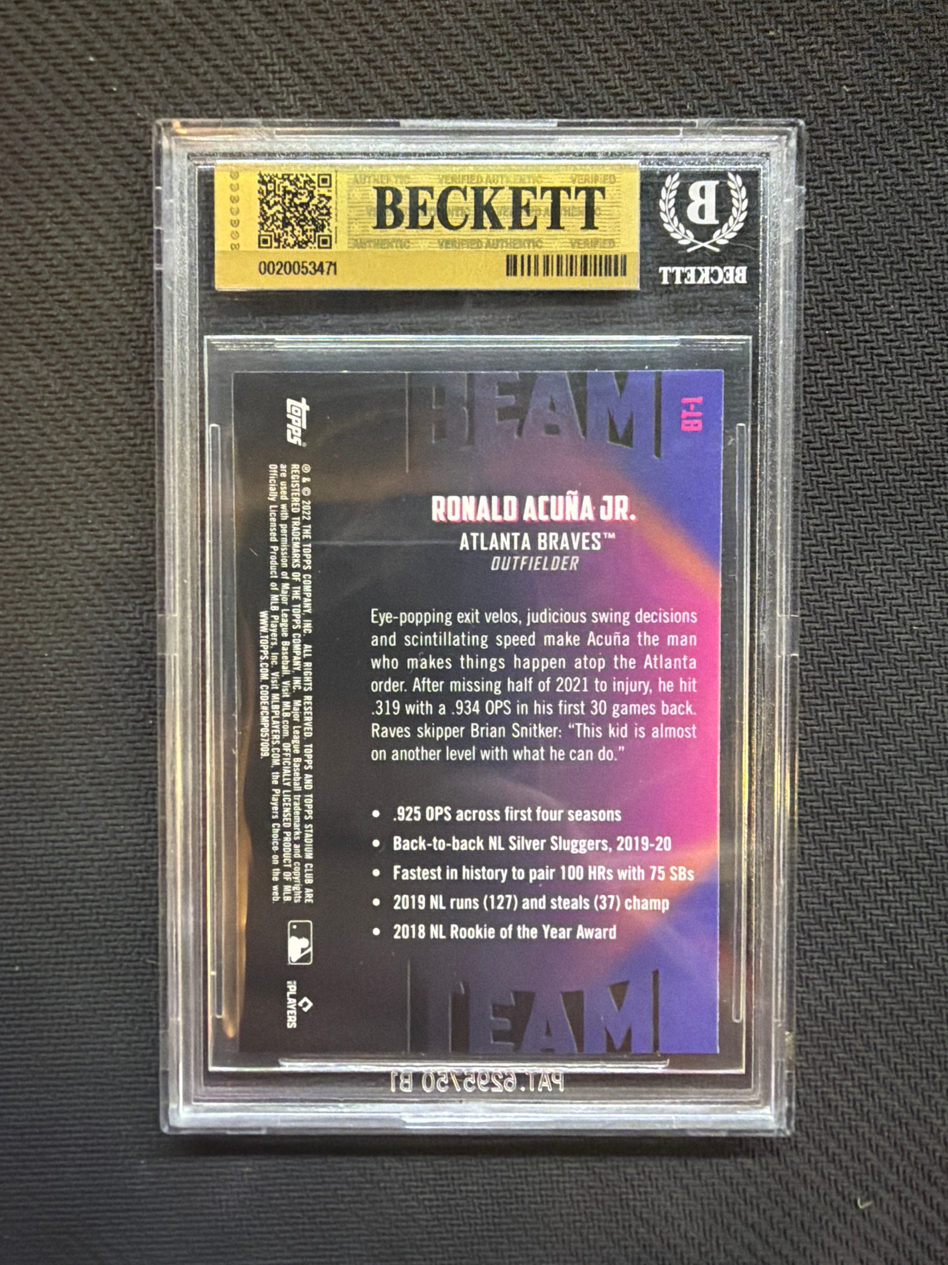 2022 Stadium Club Chrome Ronald Acuna Jr Beam Team BGS 9.5 Braves
