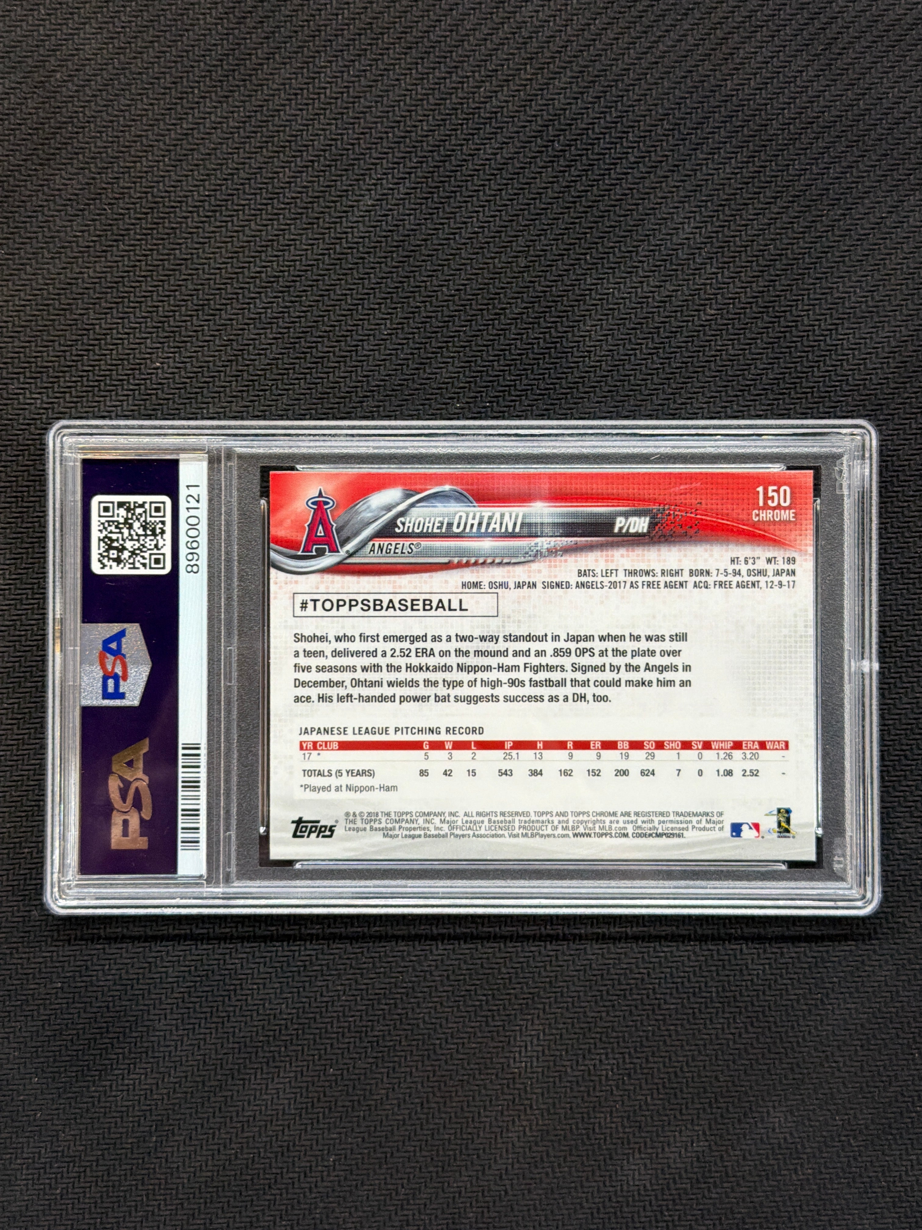 2018 Topps Chrome Shohei Ohtani Pitching Rookie PSA 10 Angels 121